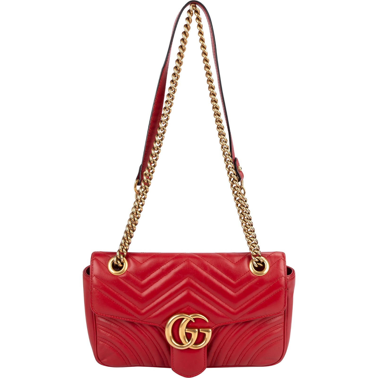 Gucci Red Quilted Leather Marmont GG Small Flap Crossbody Bag