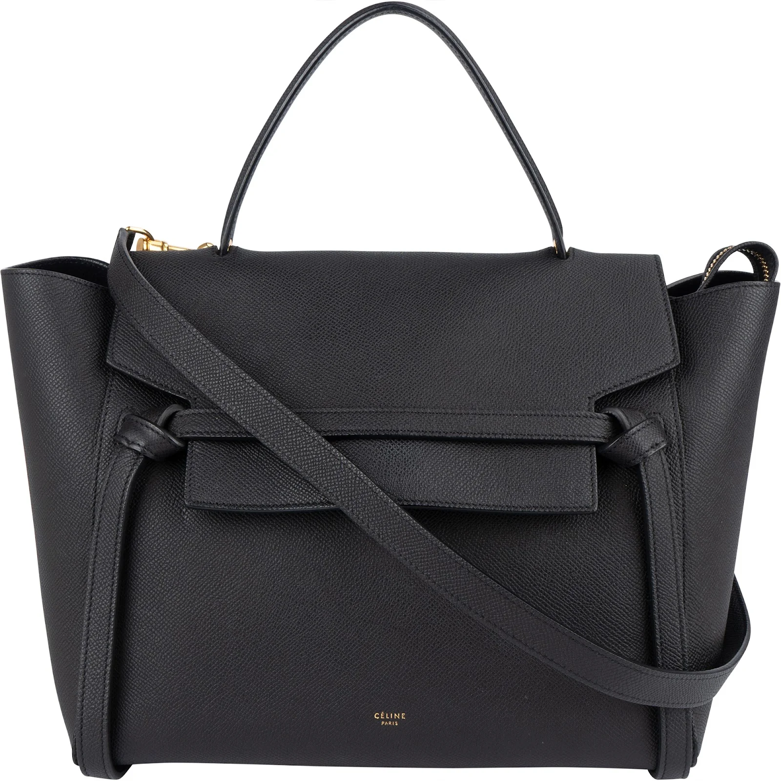 Céline Black Leather Grained Calfskin Belt Handbag