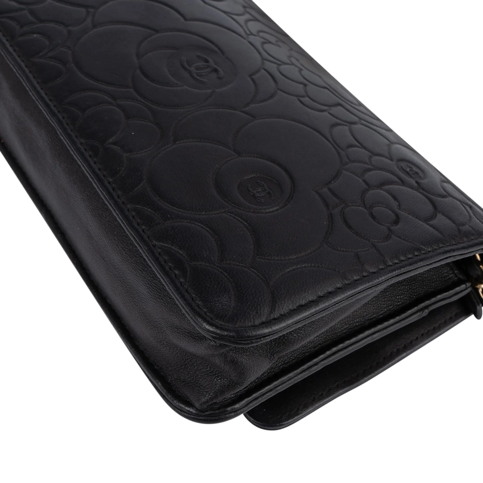 Chanel Embossed Leather Camellia Wallet On Chain Crossbody Bag