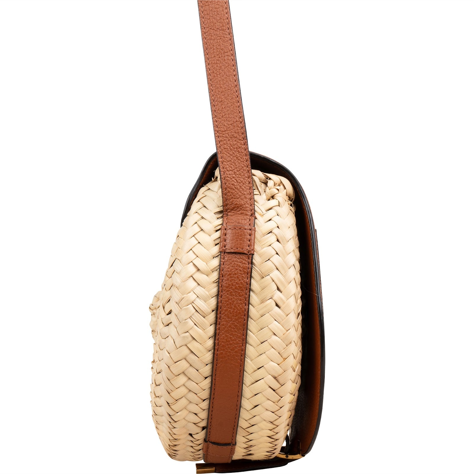 Chloé Grained Calfskin Raffia Marcie Saddle Crossbody Bag