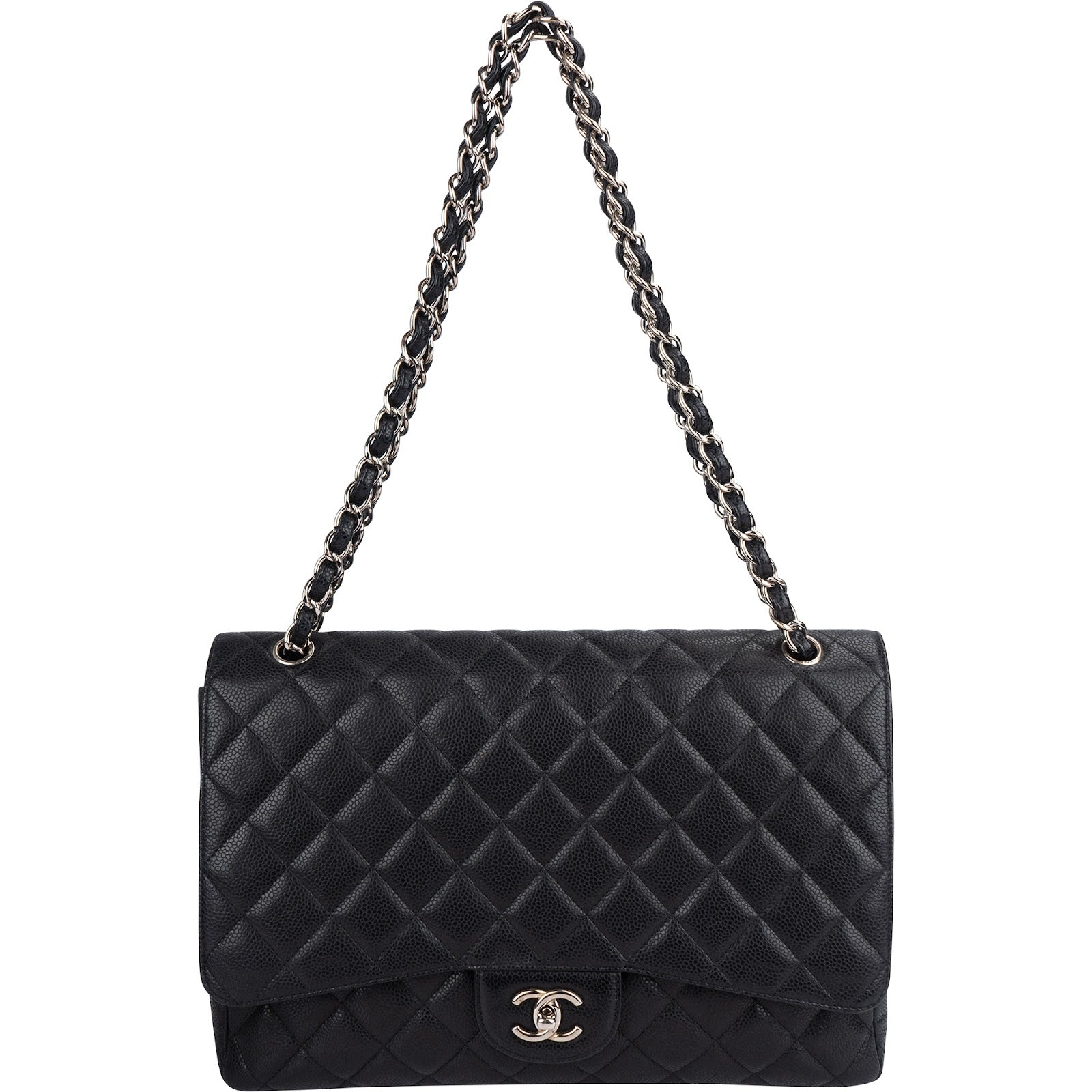Chanel Quilted Caviar Leather Palladium Maxi Single-Flap Crossbody Bag