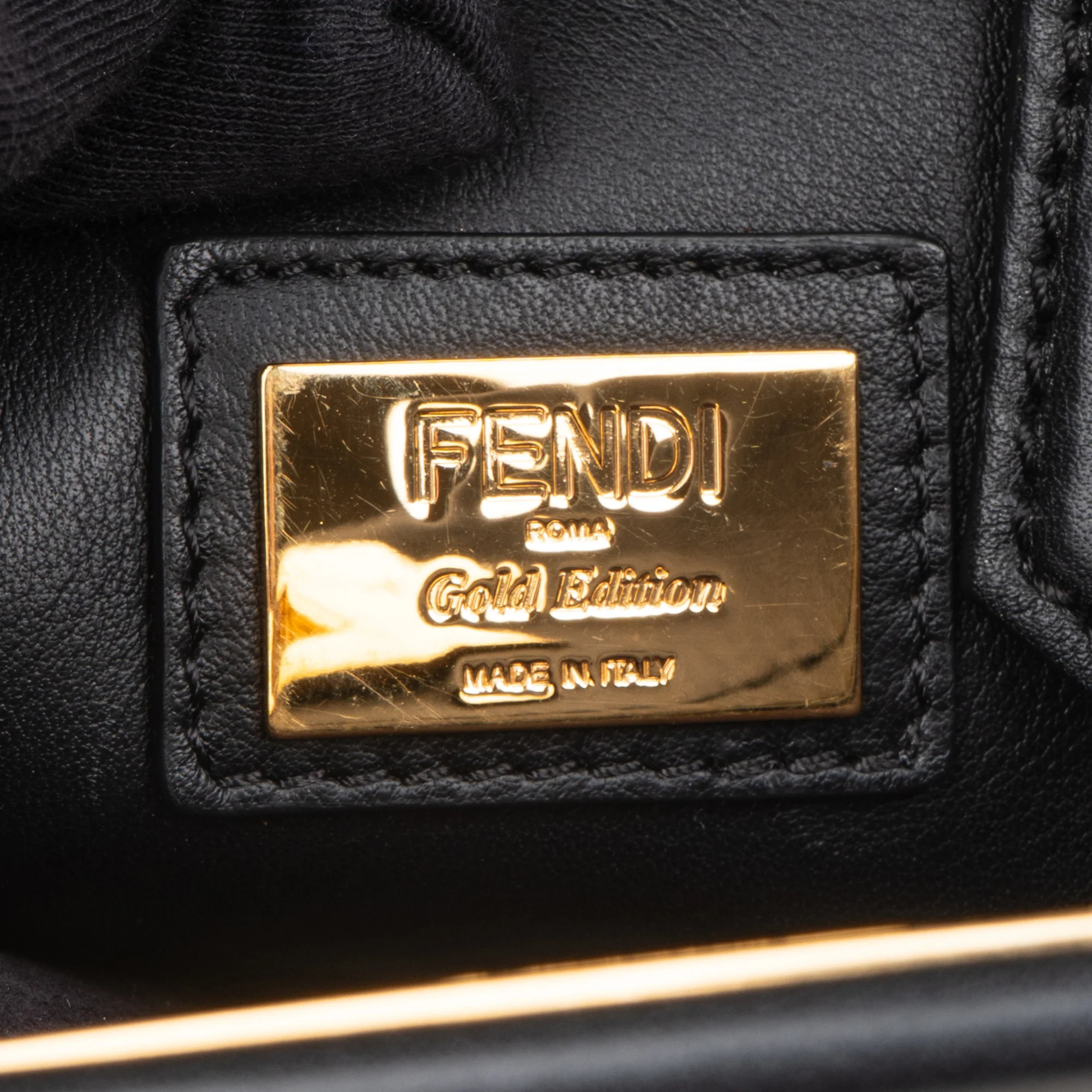 Fendi Noir Leather Gold Edition Spikes Peekaboo Handbag