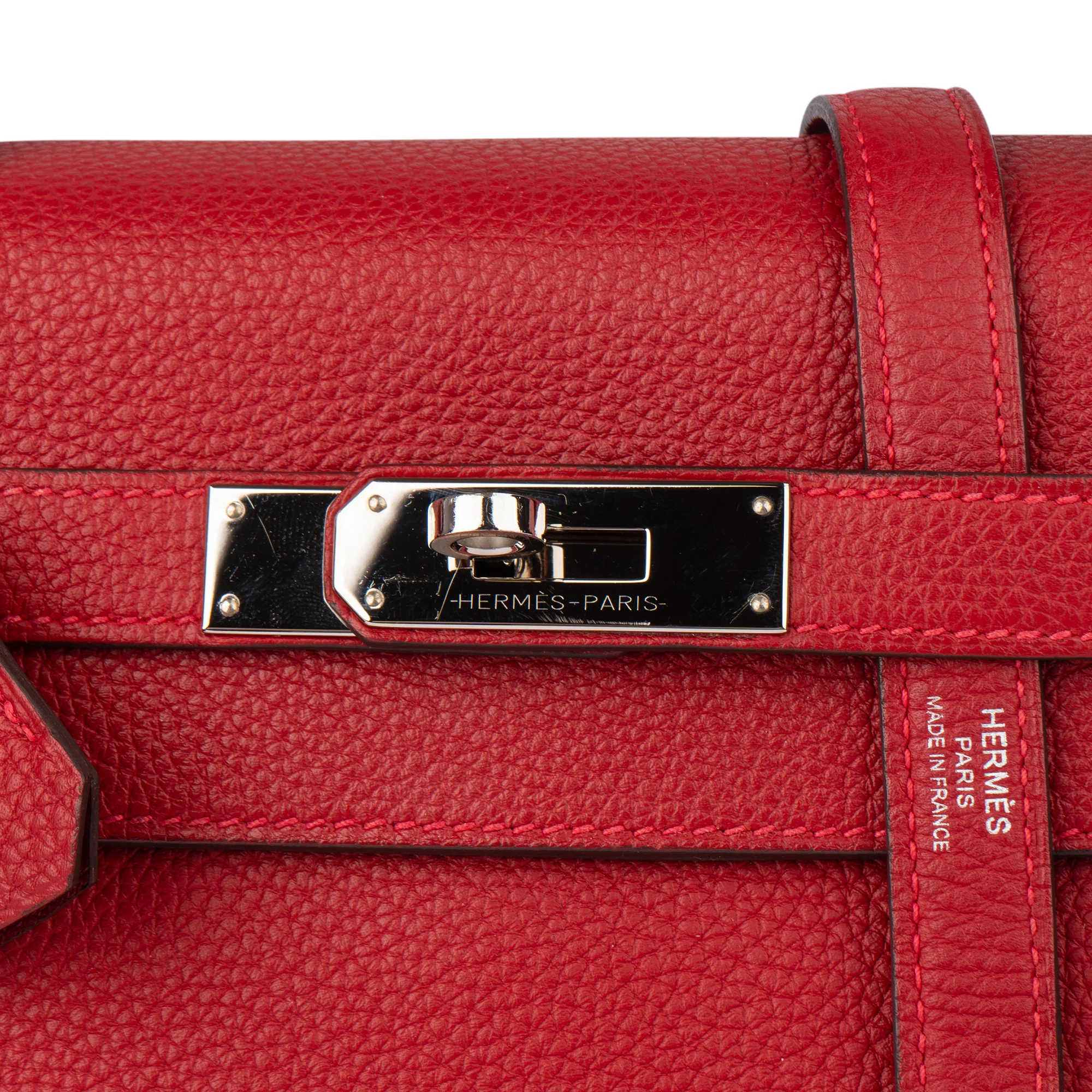 Hermès Rouge Taurillon Clemence Leather Kelly 28 Handbag