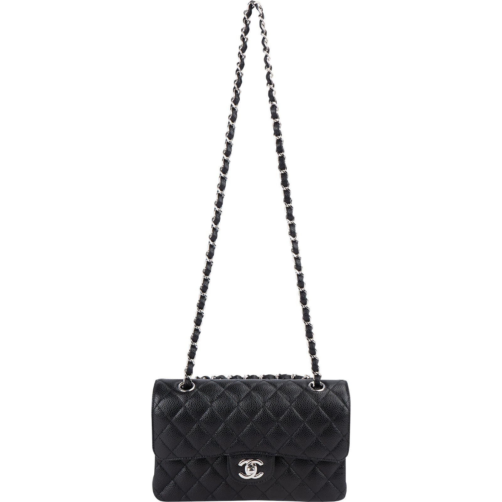 Chanel Quilted Caviar Leather Palladium Small Double Flap Shoulder Bag
