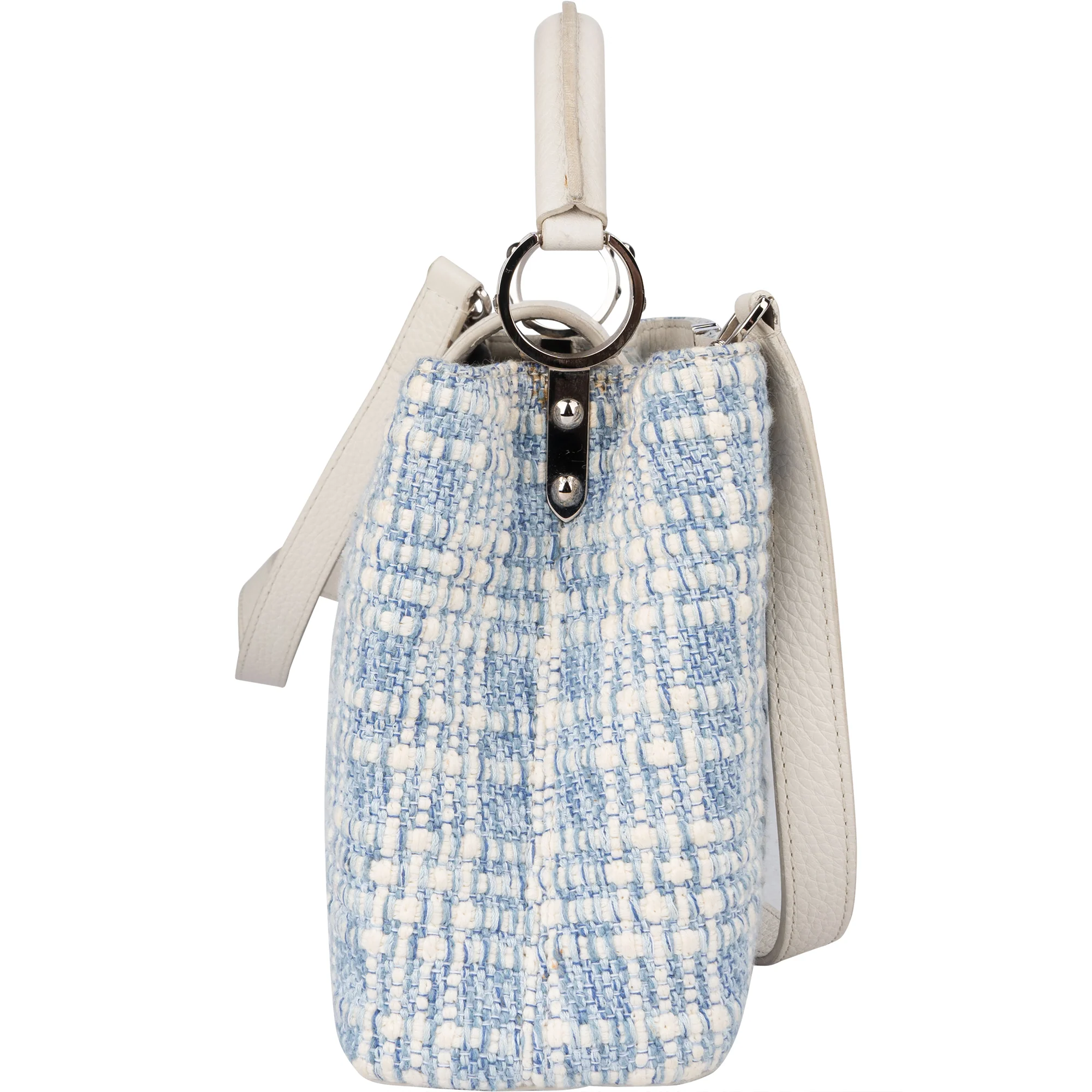 Louis Vuitton Bleu Blanco Tweed Capucines BB Handbag