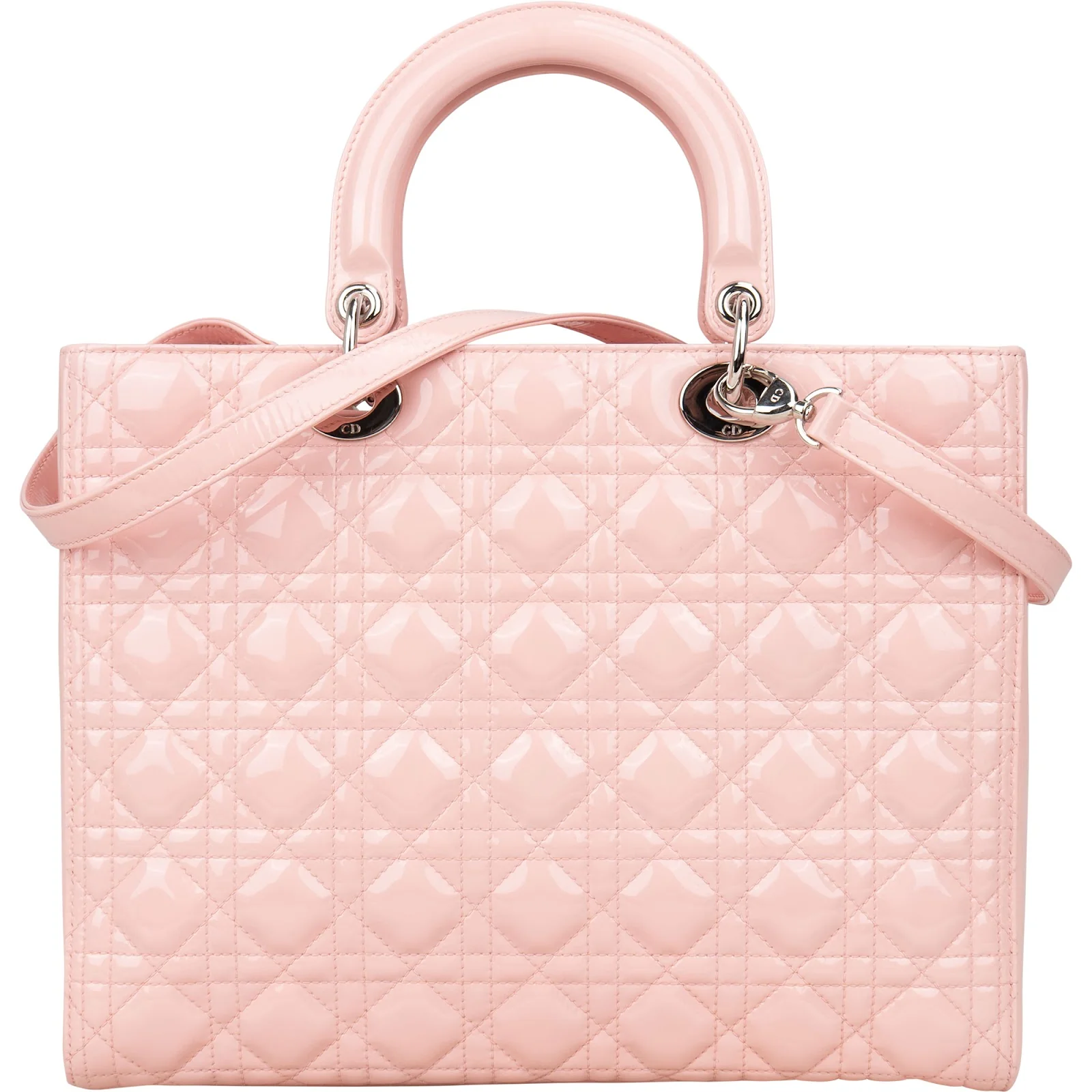 Christian Dior Quilted Patent Leather Large Lady Dior Handbag
