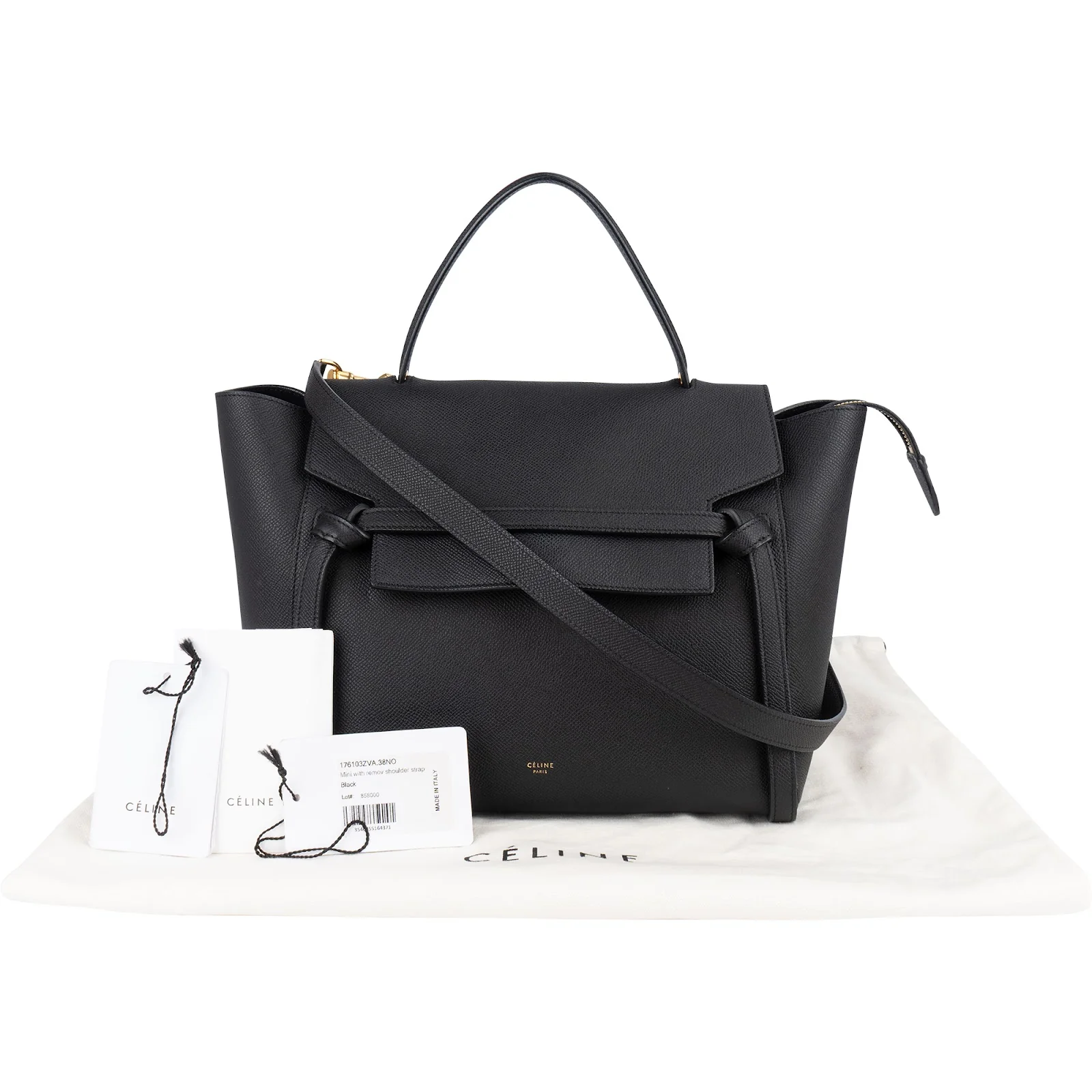 Céline Black Leather Grained Calfskin Belt Handbag