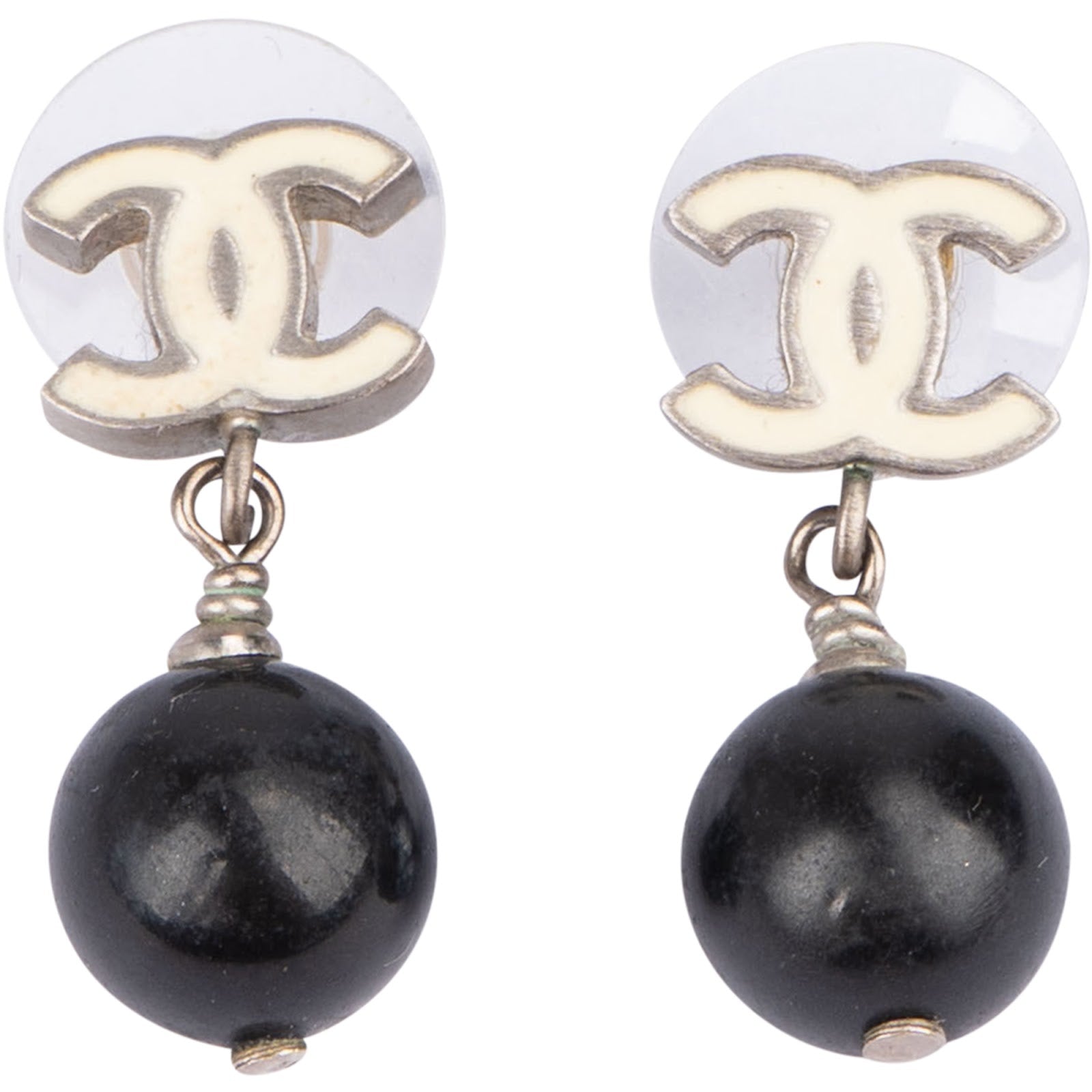 Chanel - CC Emblem Resin Bead Drop Stud Earrings