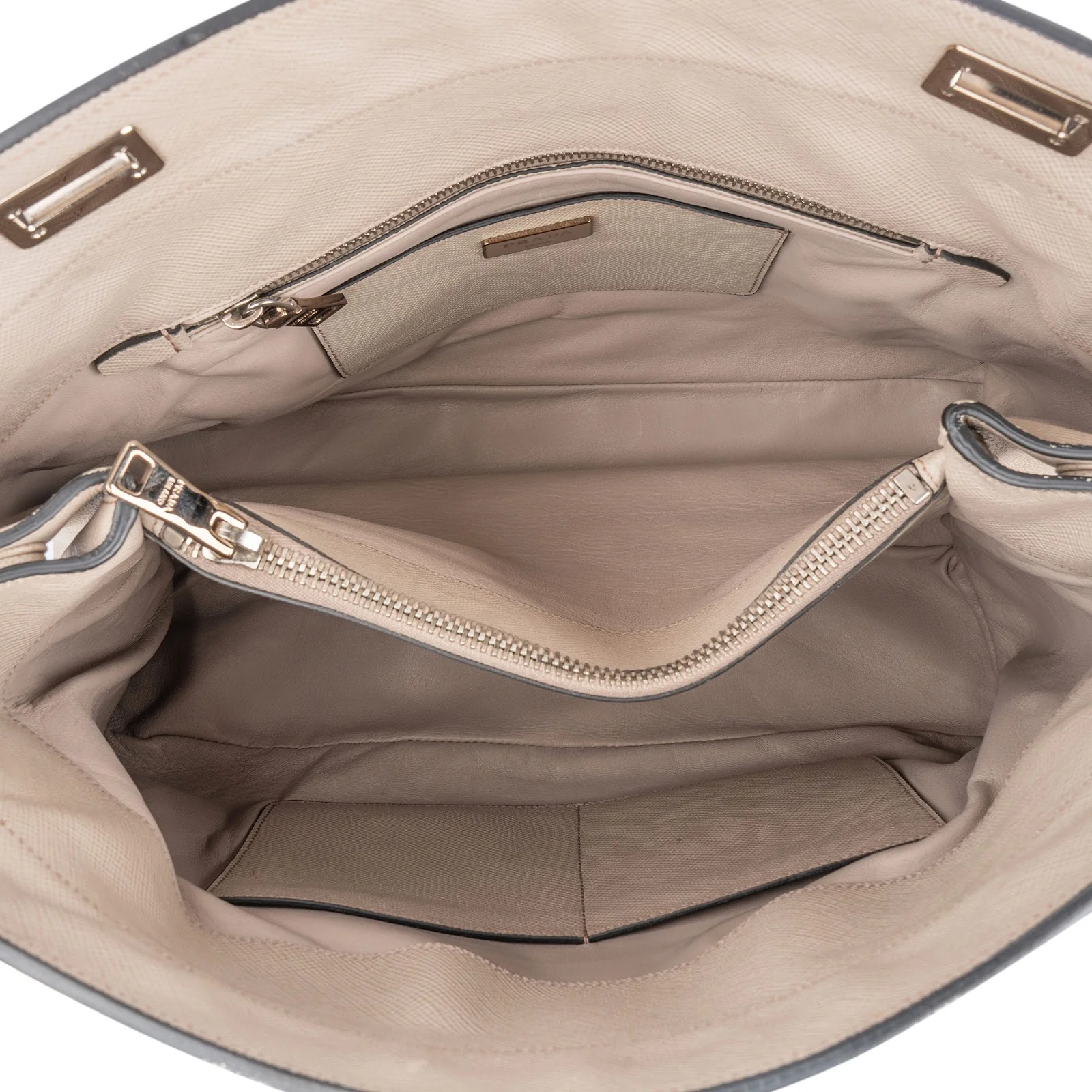 Prada Grey Saffiano Leather Turnlock Double Handbag