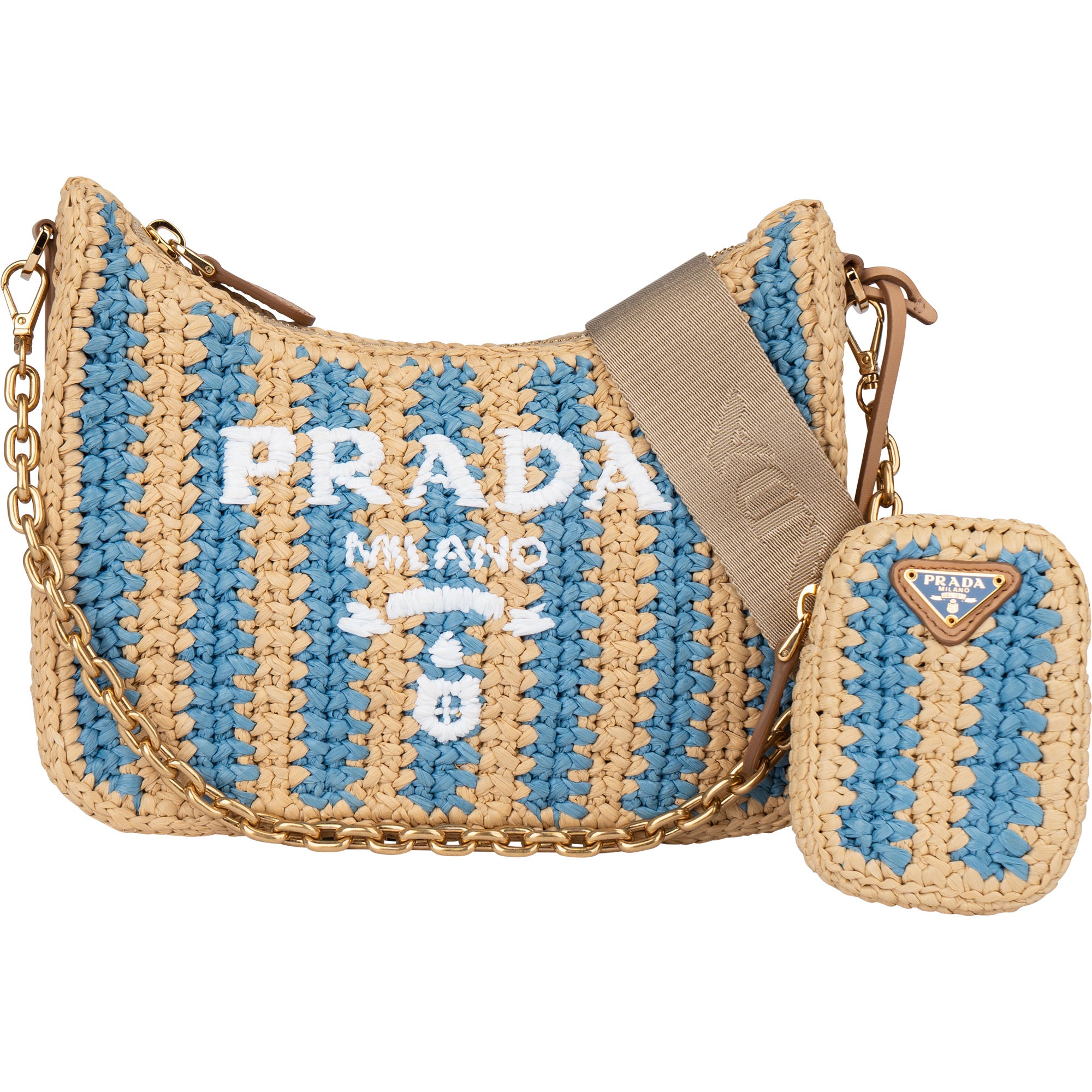 Prada Tricolor Raffia Re-Editon Crossbody Bag