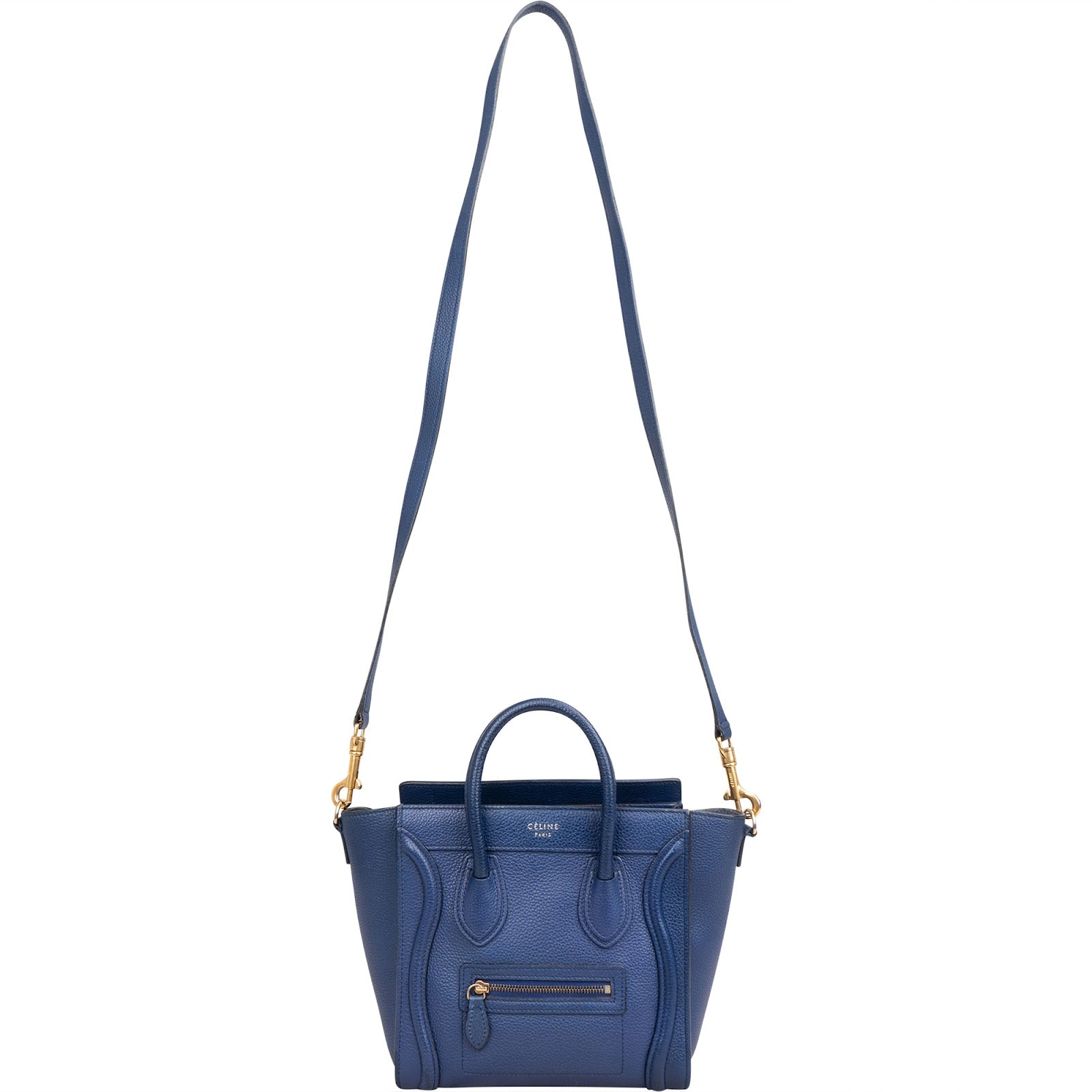 Céline Blue Grained Leather Luggage Nano Crossbody Bag
