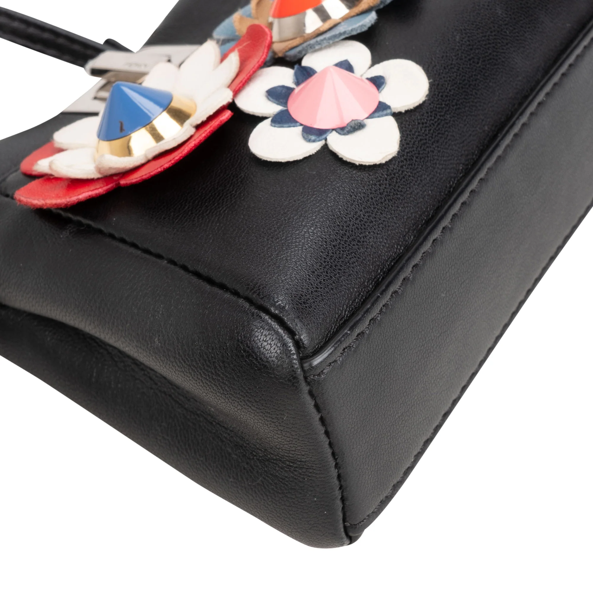 Fendi Black Leather Floral Mini Peekaboo Handbag