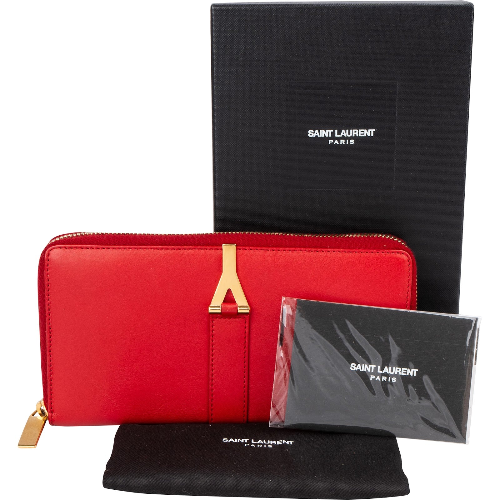Saint Laurent Red Leather Chic Y Zip Around Wallet