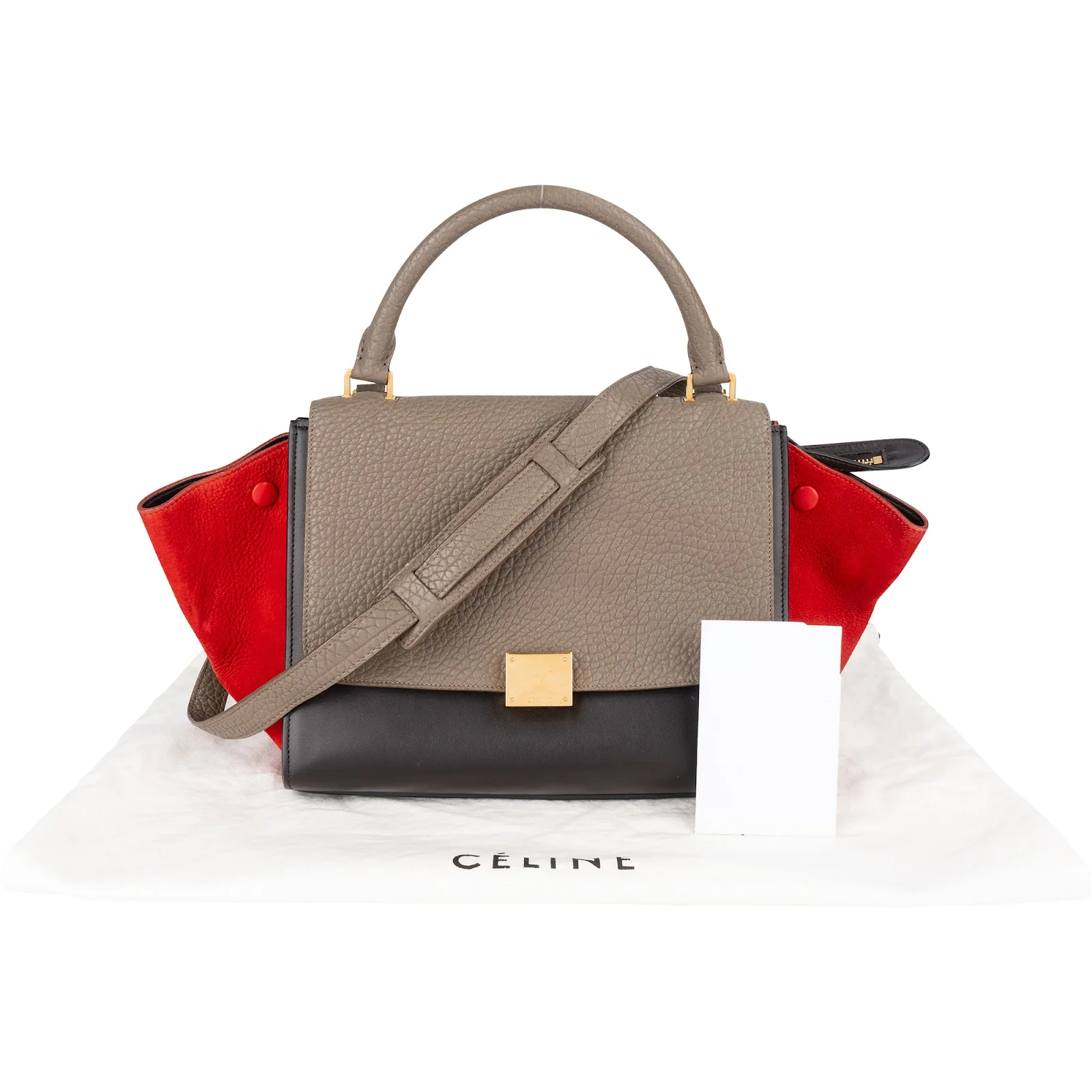 Céline Suede Leather Trapeze Handbag Tricolor