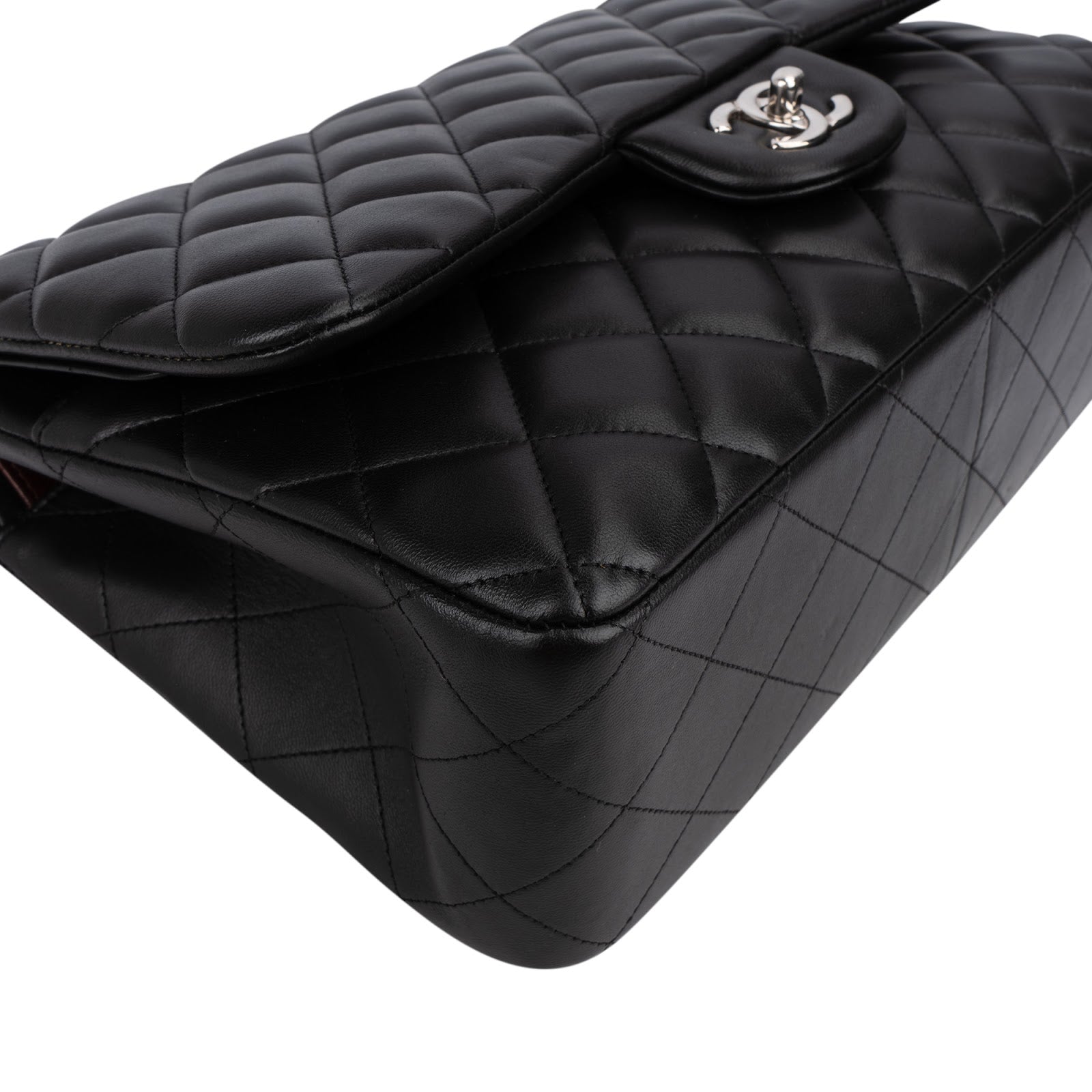 Chanel Quilted Lambskin Palladium Jumbo Double Flap Crossbody Bag