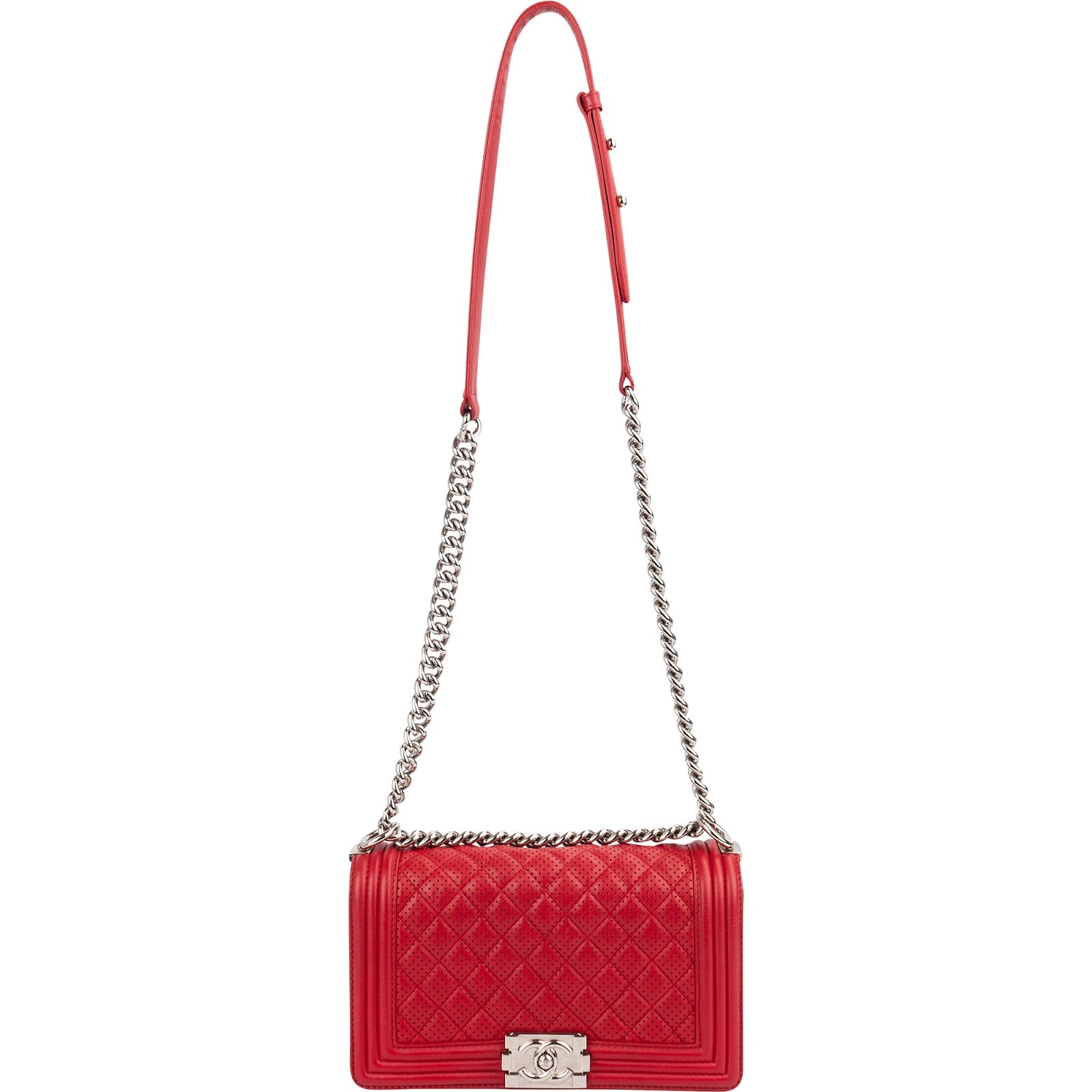 Chanel Perforated Quilted Lambskin Palladium Medium Boy Crossbody Bag