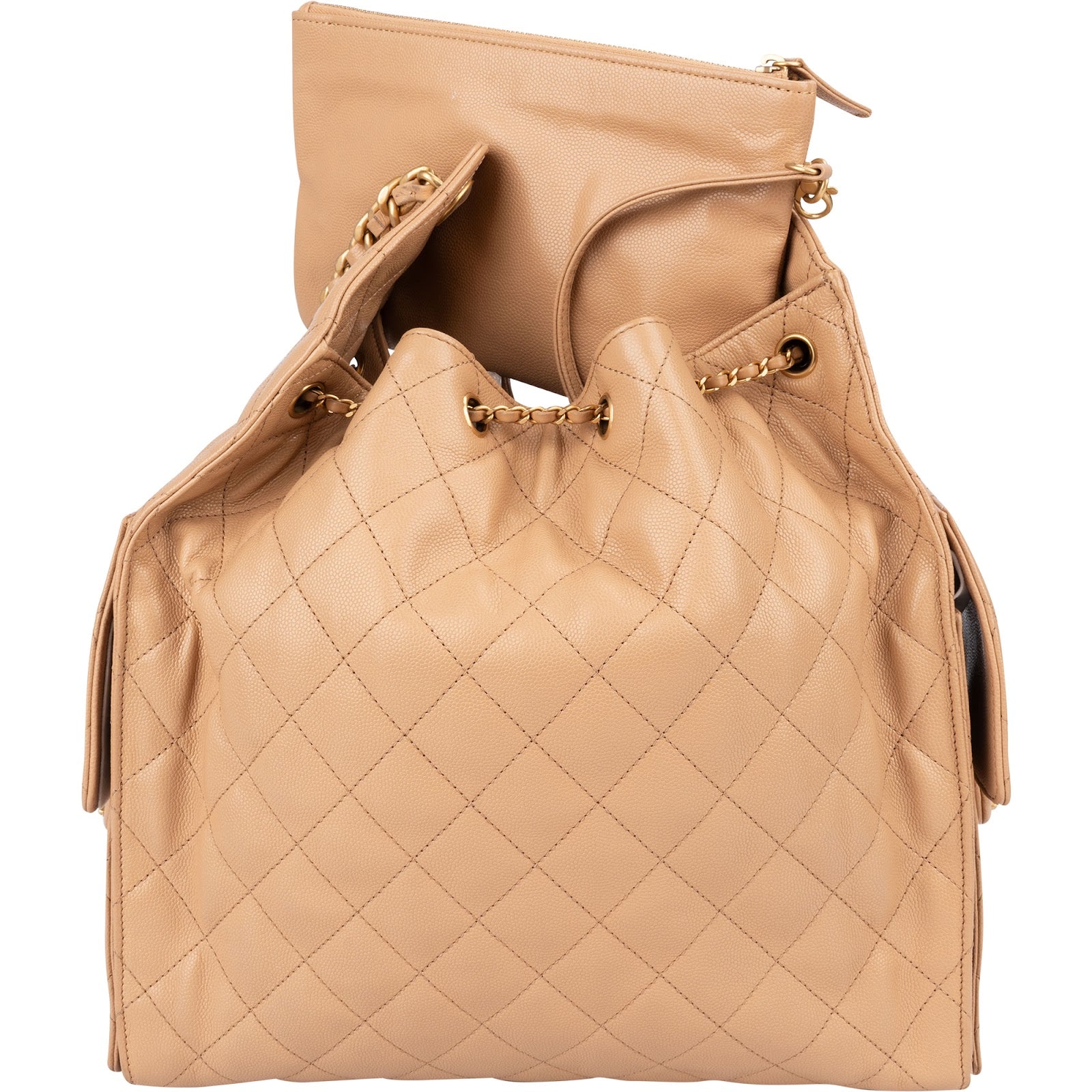 Chanel 25 Medium Quilted Caviar Leather CC Drawstring Shoulder Bag