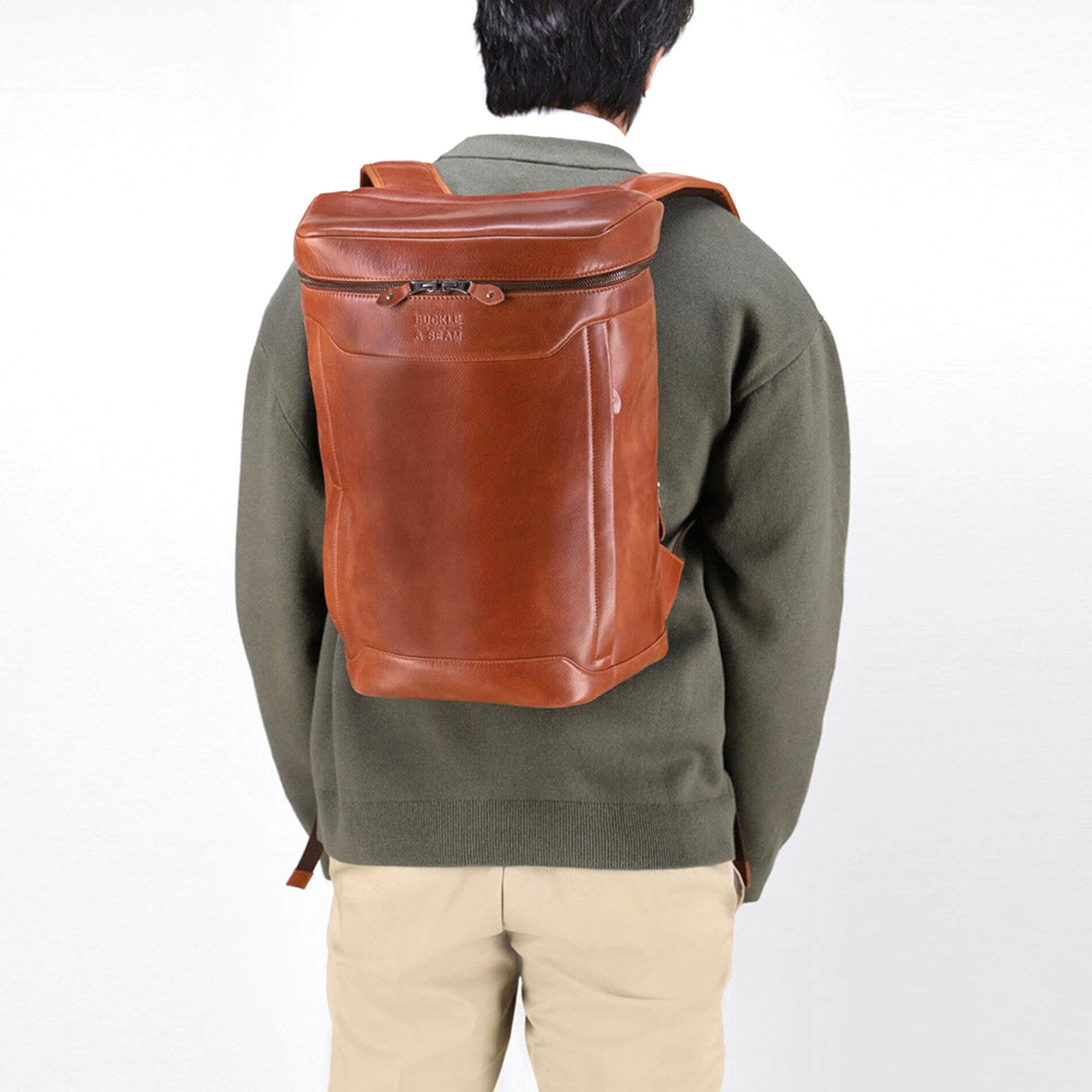 Siwa leather backpack - Cognac / Dots
