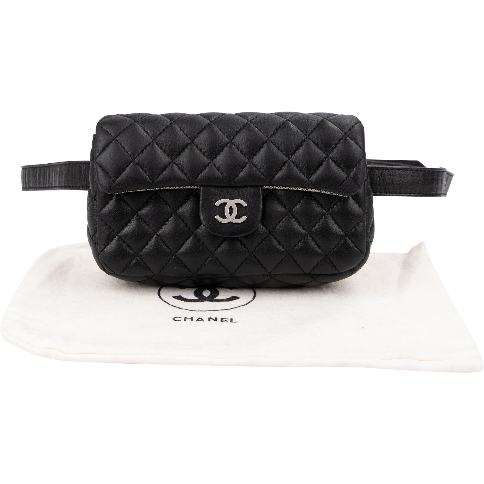 Chanel - Gesteppte riemtas van lamsleer in de kleur Palladium