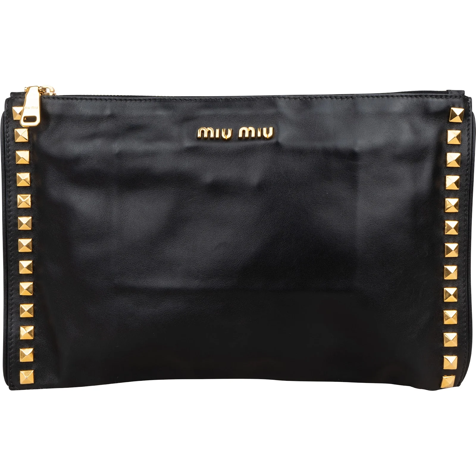 Miu Miu Black Leather Studded Clutch Bag