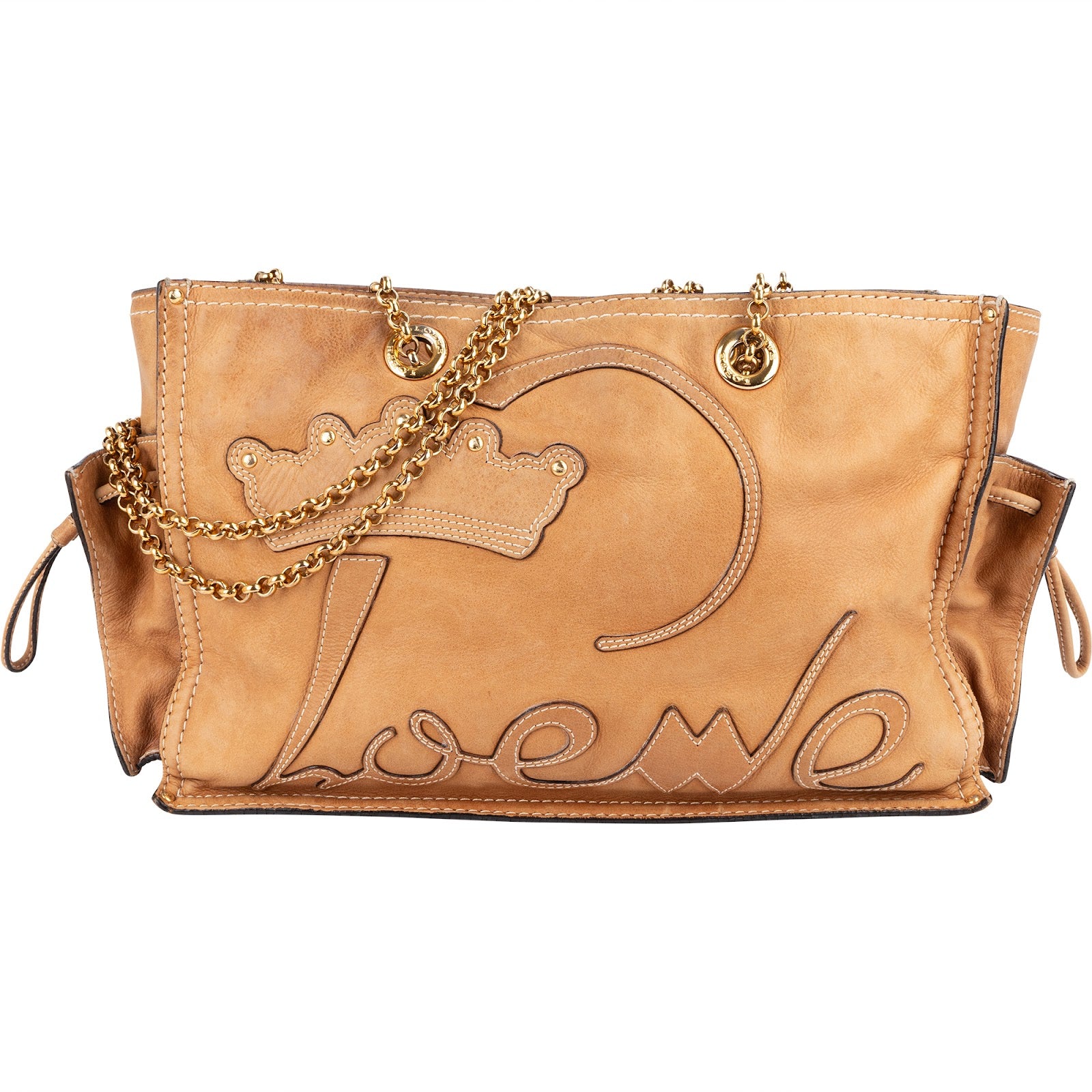 Skórzana torba Loewe Leather Crowns Tote z łańcuszkiem do noszenia na ramię