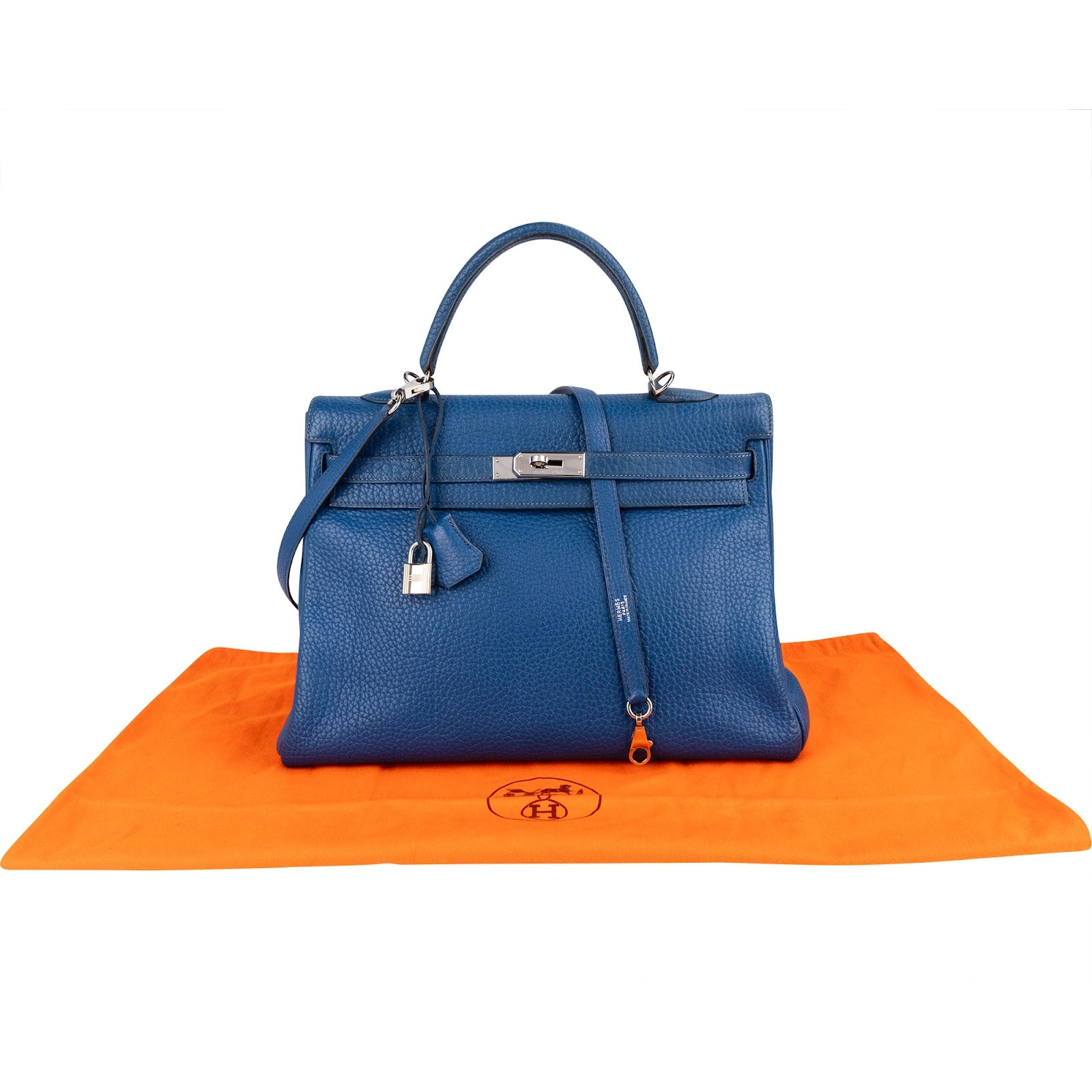 Sac à main Hermès Kelly Retourne 35 en cuir Bleu Togo