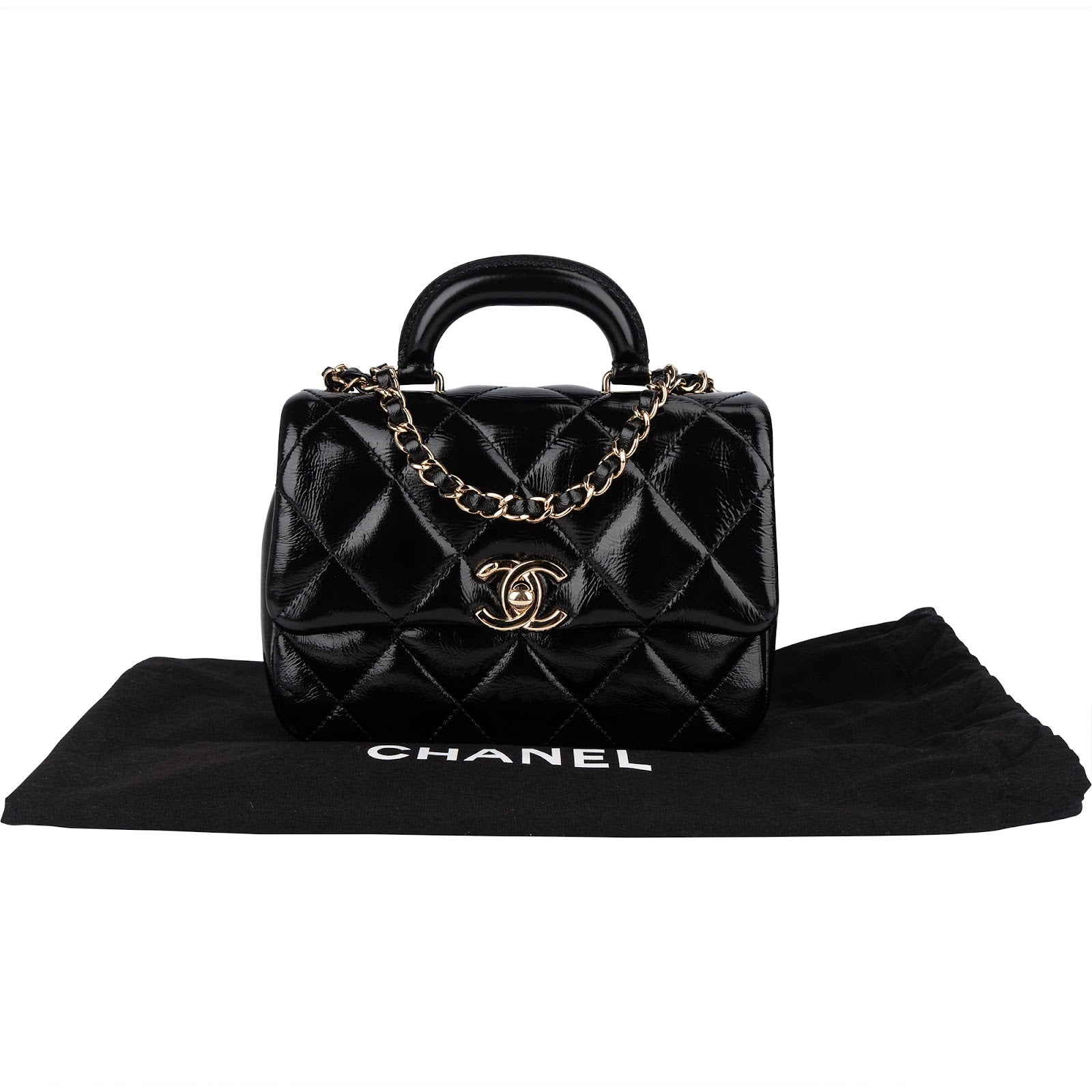 Chanel Quilted Patent Calfskin Coco Handle Single Flap Crossbody Bag