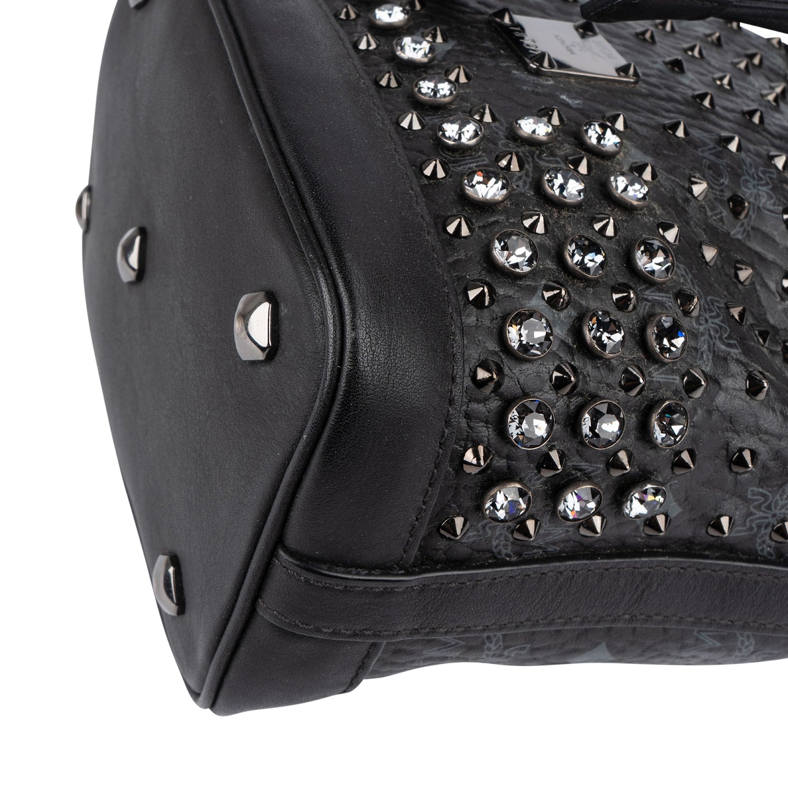 MCM Black Monogram Visetos Studded Crystal Small Bucket Crossbody Bag
