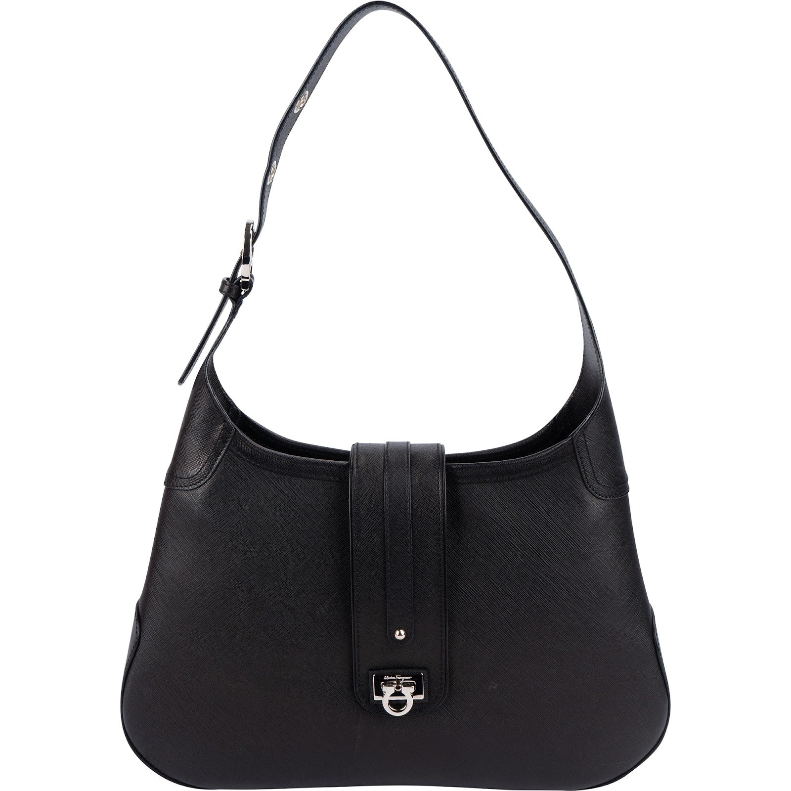 Salvatore Ferragamo Pebbled Calfskin Leather Gancini Shoulder Bag