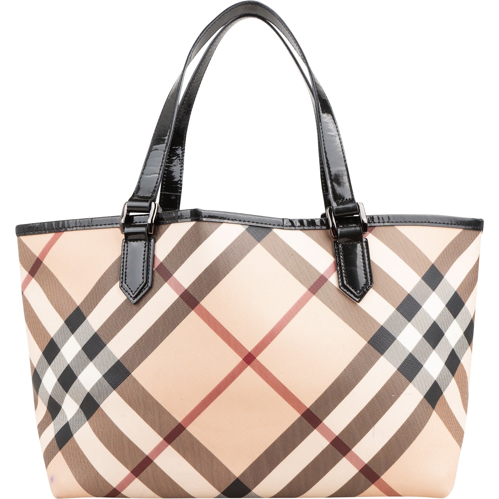 Burberry - Nova-Check Patent Leather Tote Shoulder Bag
