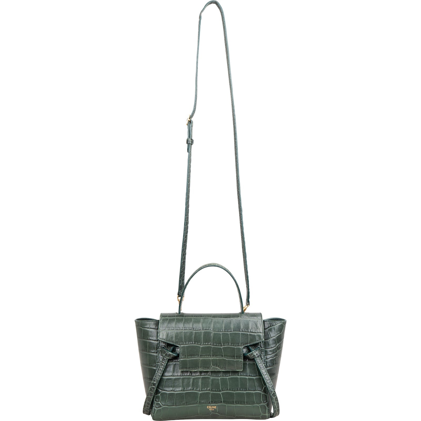 Celine Dark Green Crocodile Embossed Belt Nano Handbag