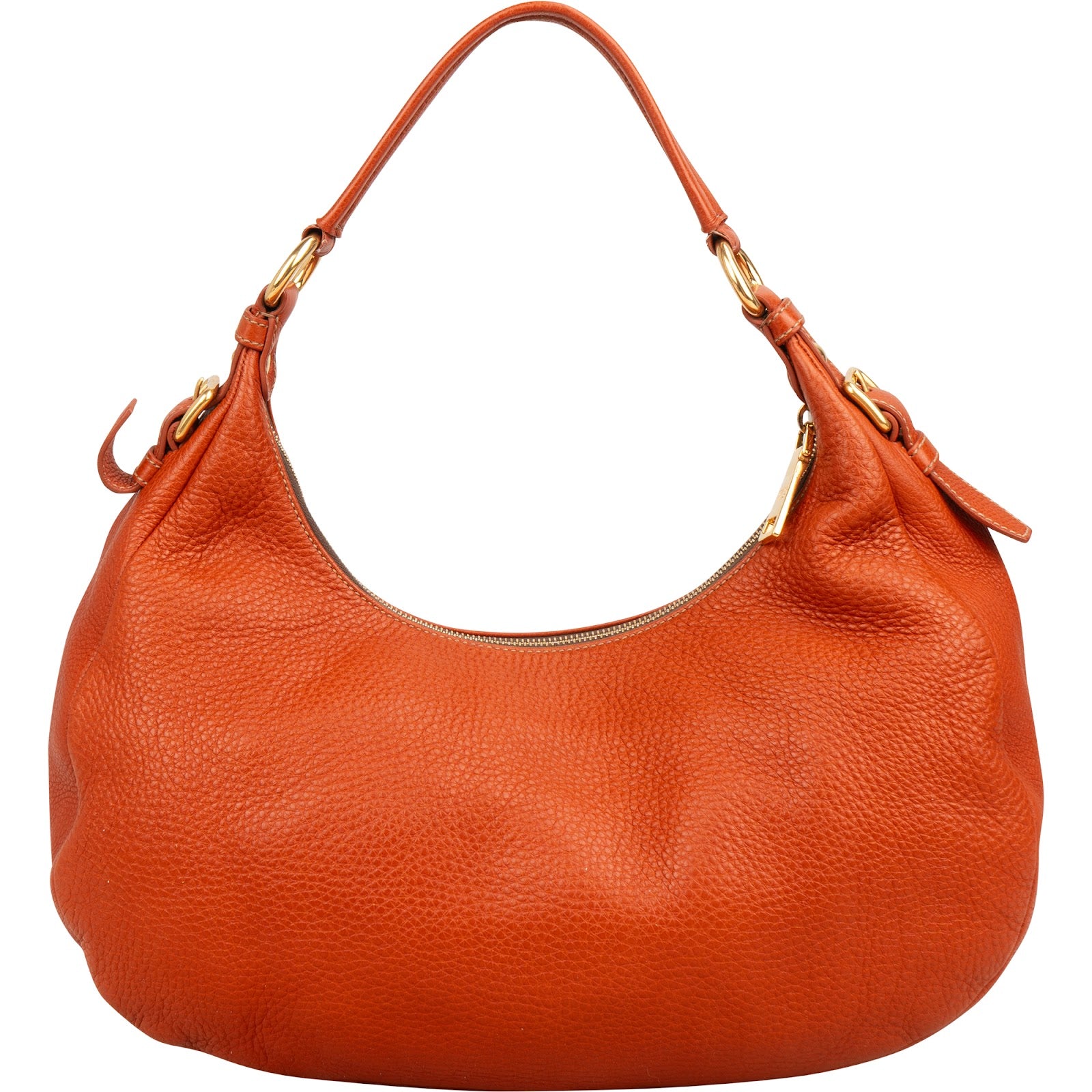 Prada Orange Vitello Daino Leather Hobo Shoulder Bag