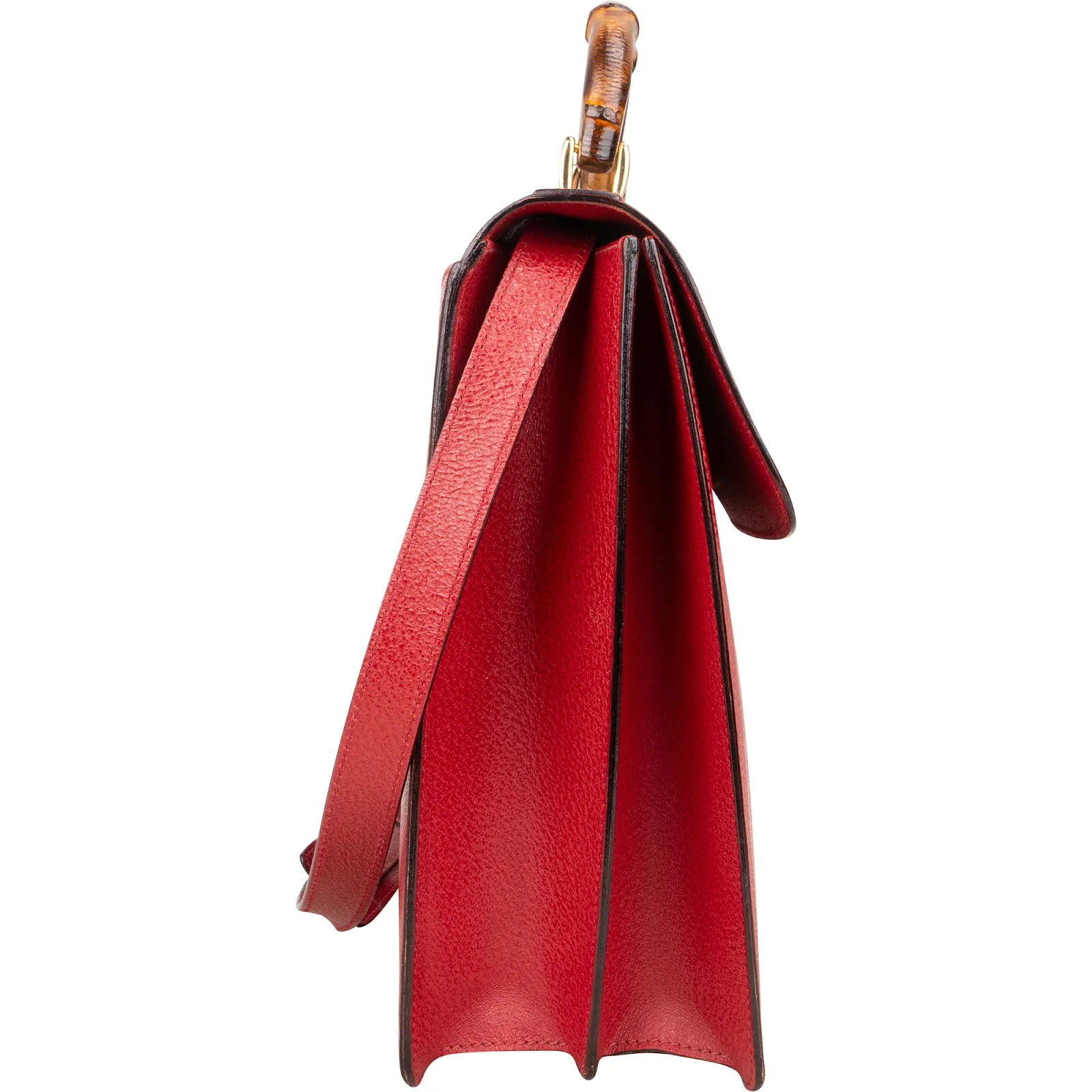 Gucci Red Grained Leather Bamboo Aktentasche Crossbody