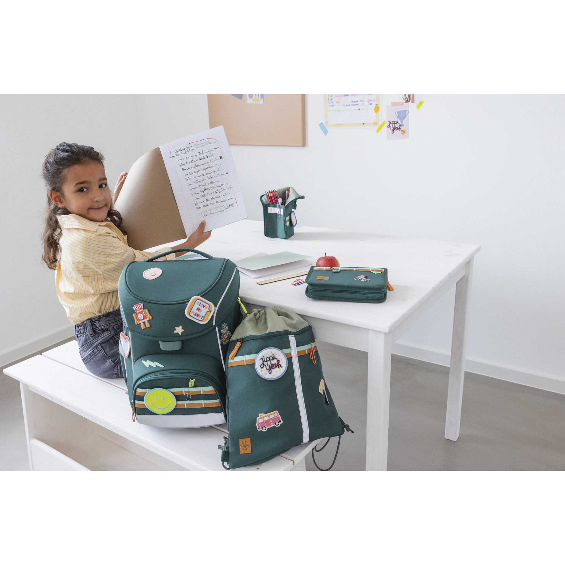 School Set Slim Unique Schulranzenset 6tlg. - dark green