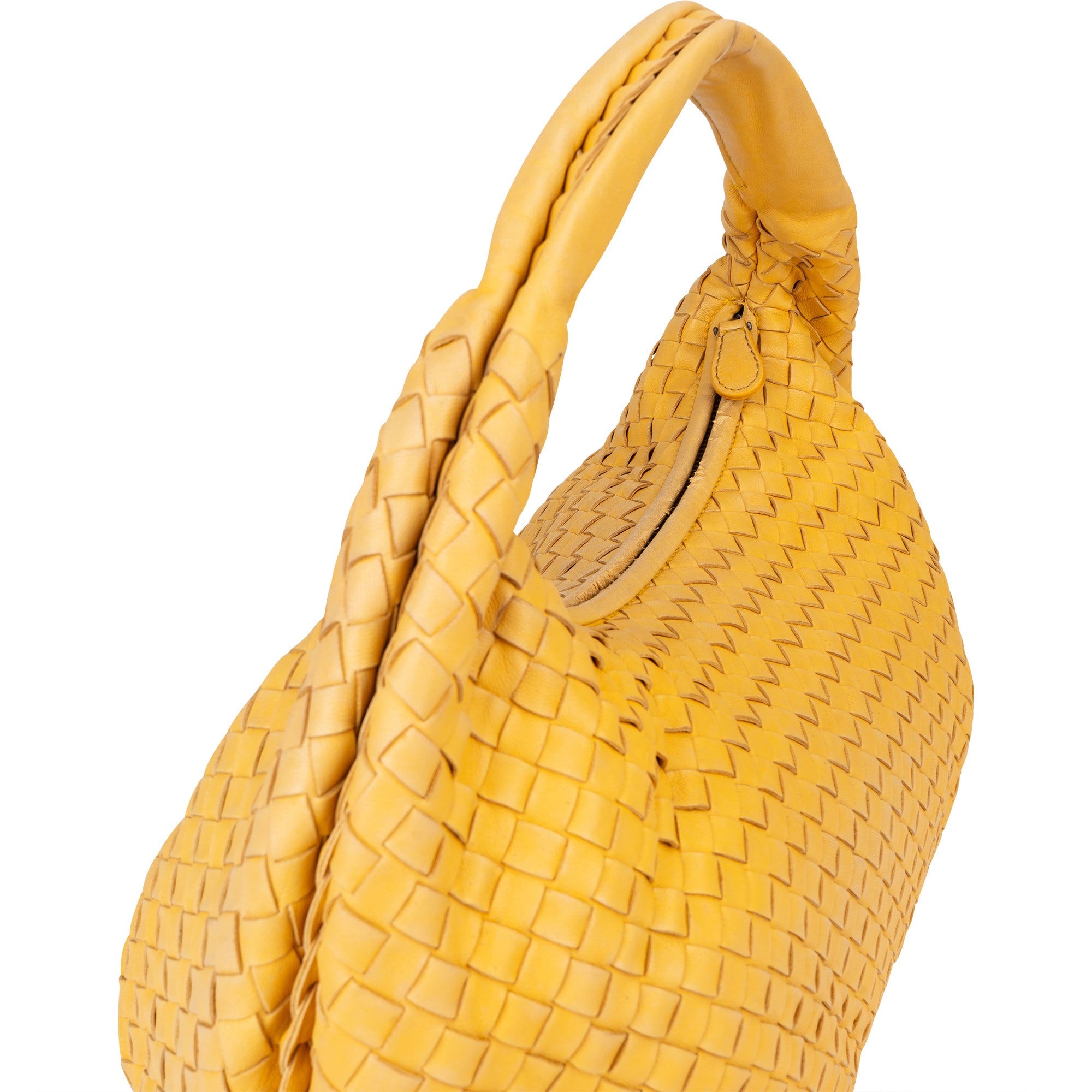 Sac hobo « Belly » en cuir Intrecciato jaune de Bottega Veneta