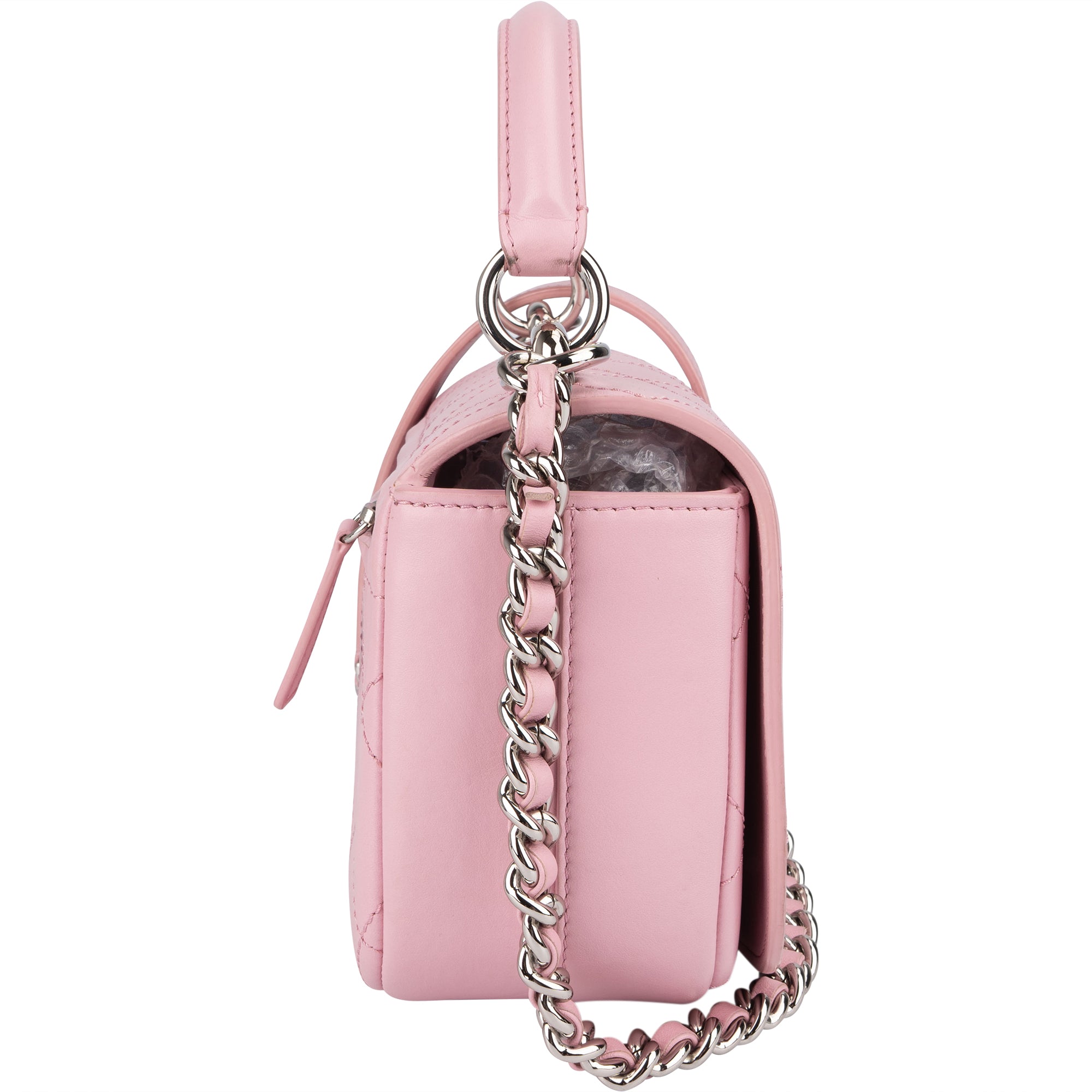 Chanel Pink Stitching Lambskin Top Handle Single Flap Crossbody Bag