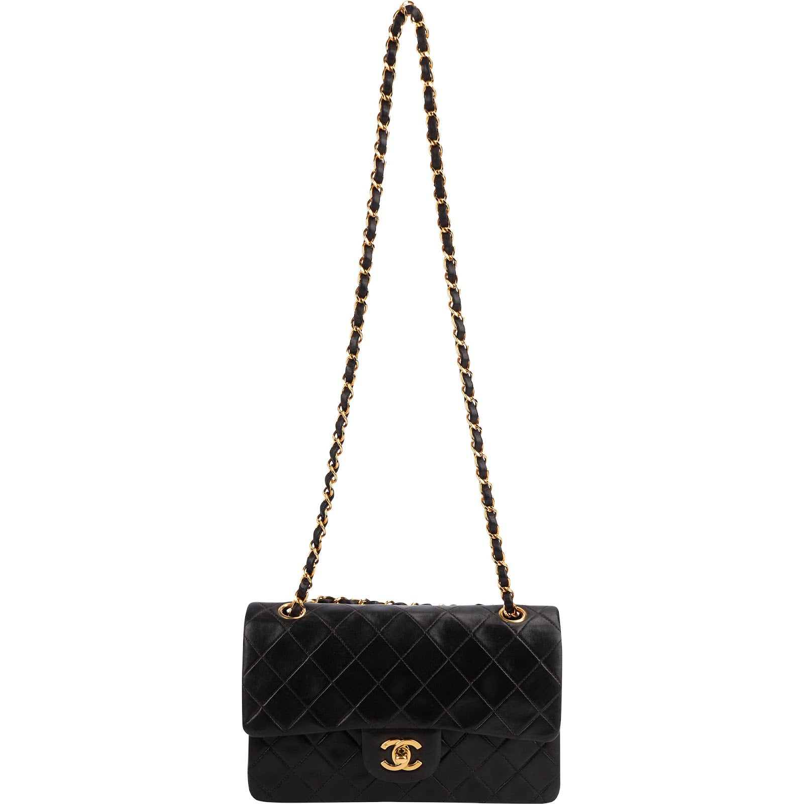 Chanel Quilted Lambskin 24K Gold Small Double Flap Shoulder Bag