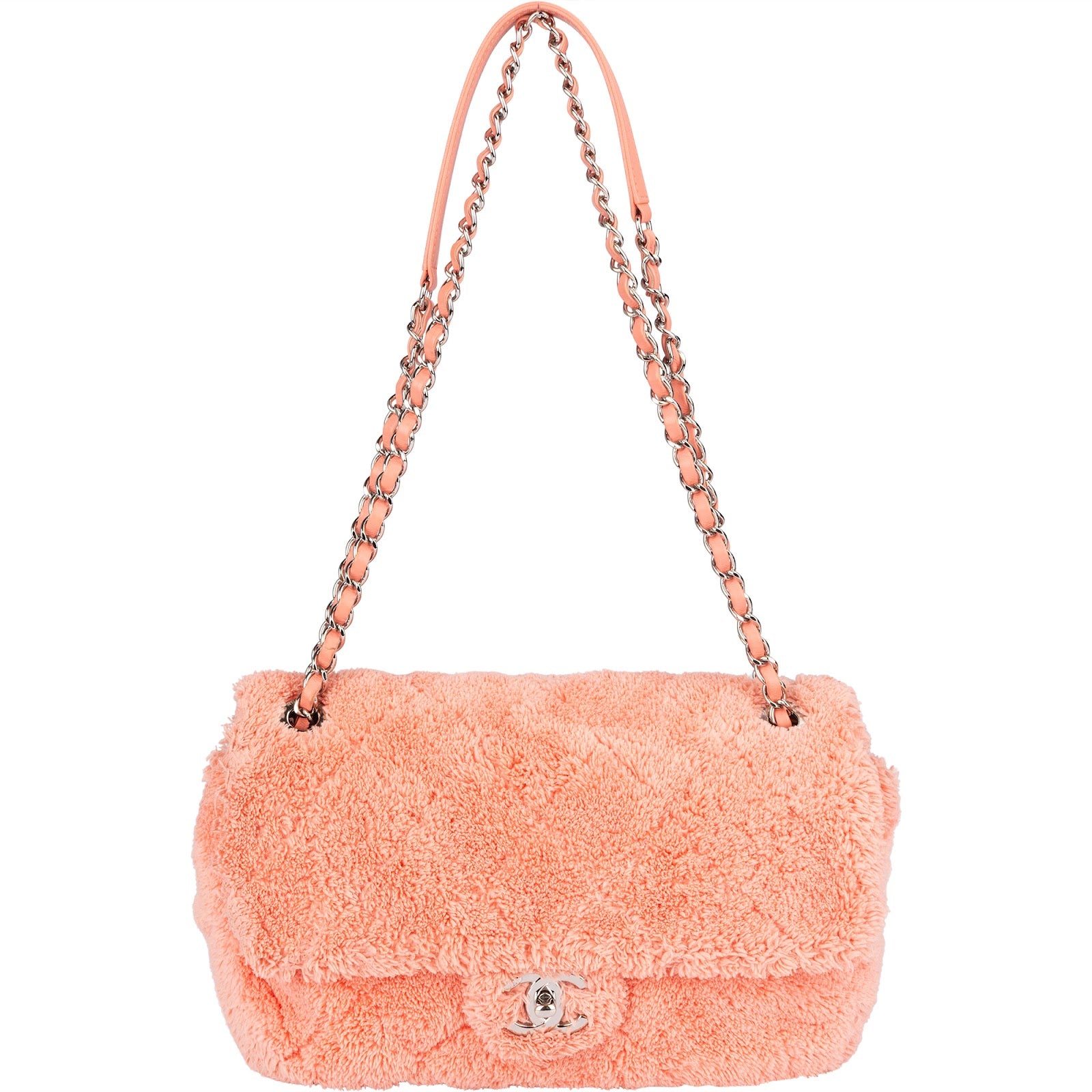 Chanel Pink Terry Cloth Coco Single Flap Shoulder Bag