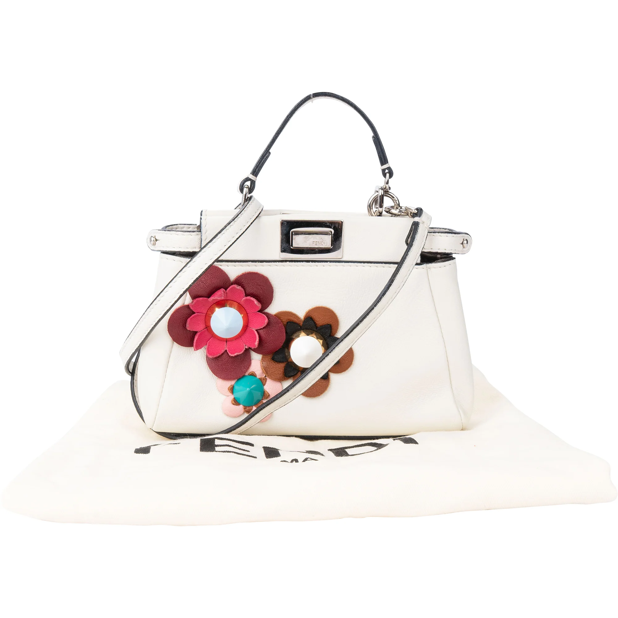 Fendi White Leather Micro Peekaboo Handbag