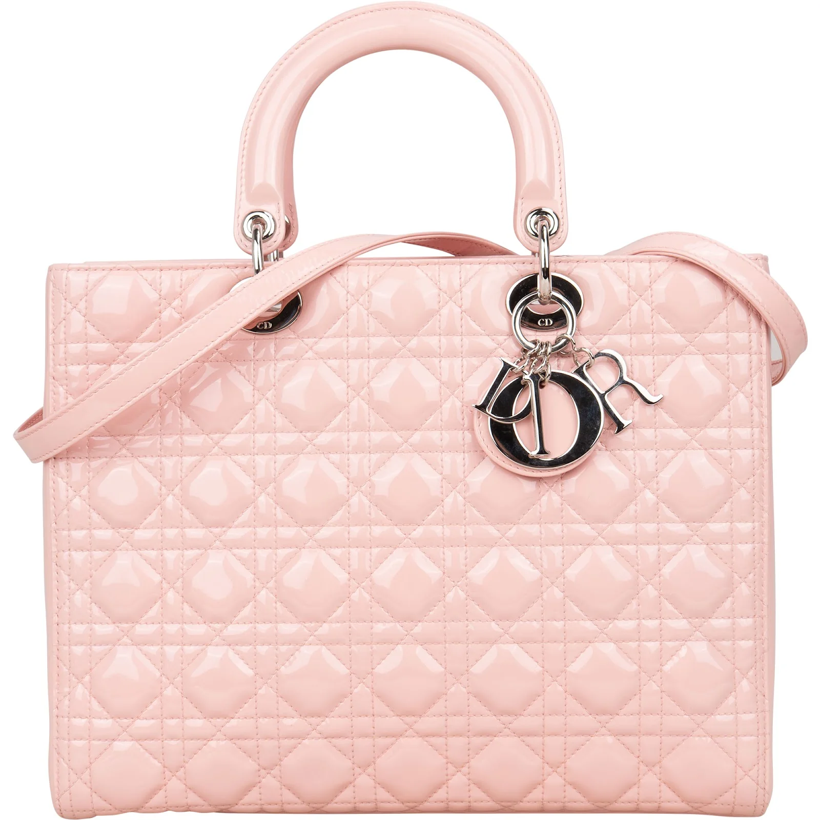 Christian Dior Quilted Patent Leather Large Lady Dior Handbag