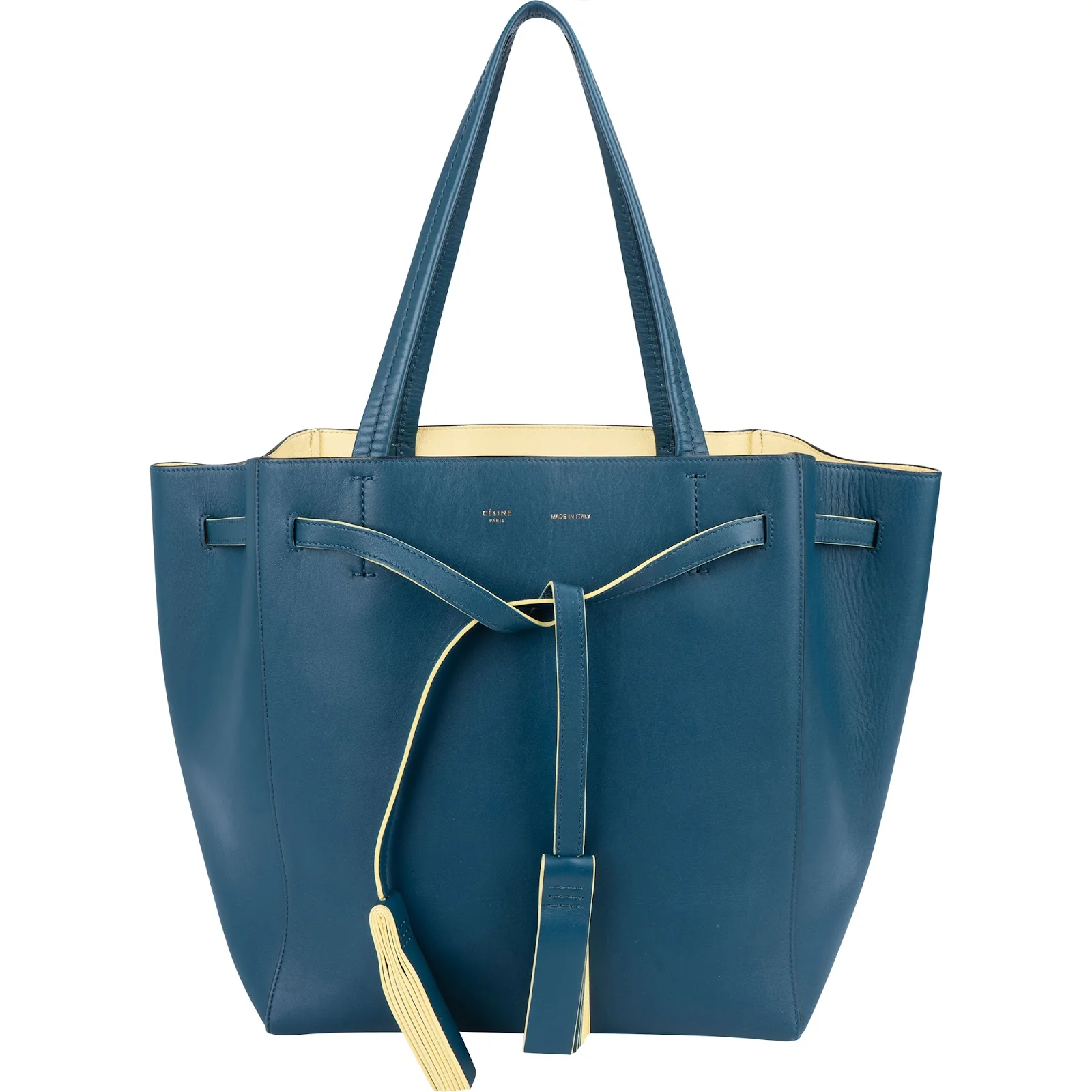 Céline Blue Leather Cabas Phantom Drawstring Tassel Shoulder Bag