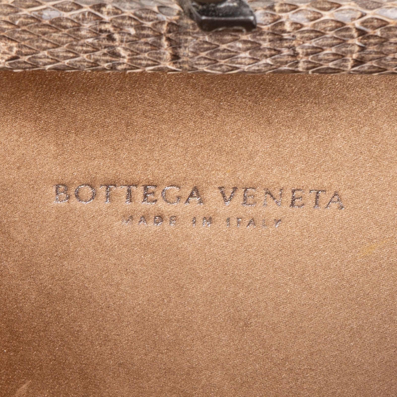 Bottega Veneta Intrecciato Satin Knot Snakeskin Clutch