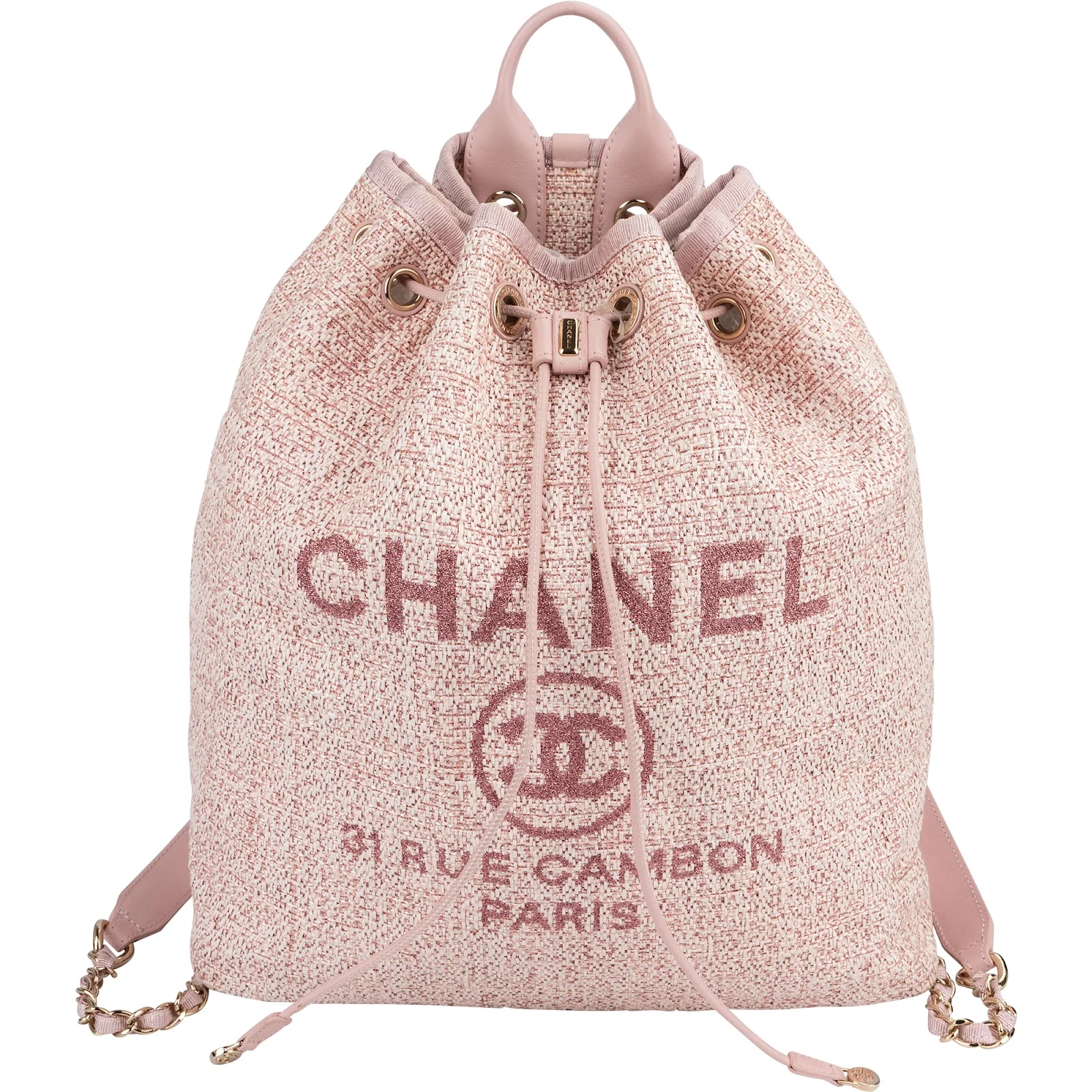 Chanel Woven Tweed Deauville Drawstring Bucket Backpack