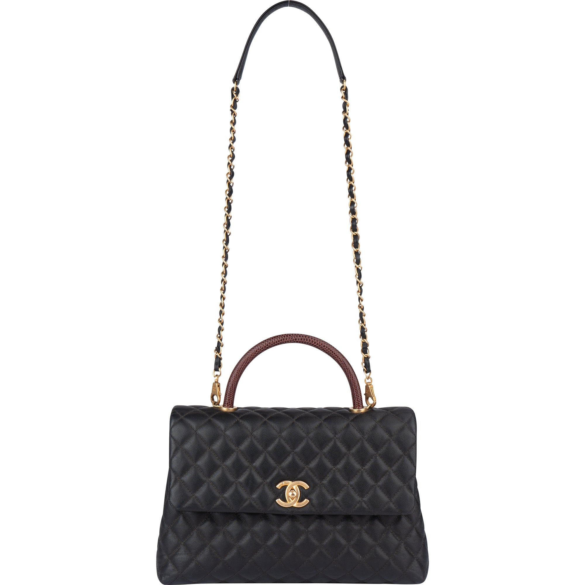 Chanel Lizard Quilted Caviar Leather CC Coco Top Handle Handbag