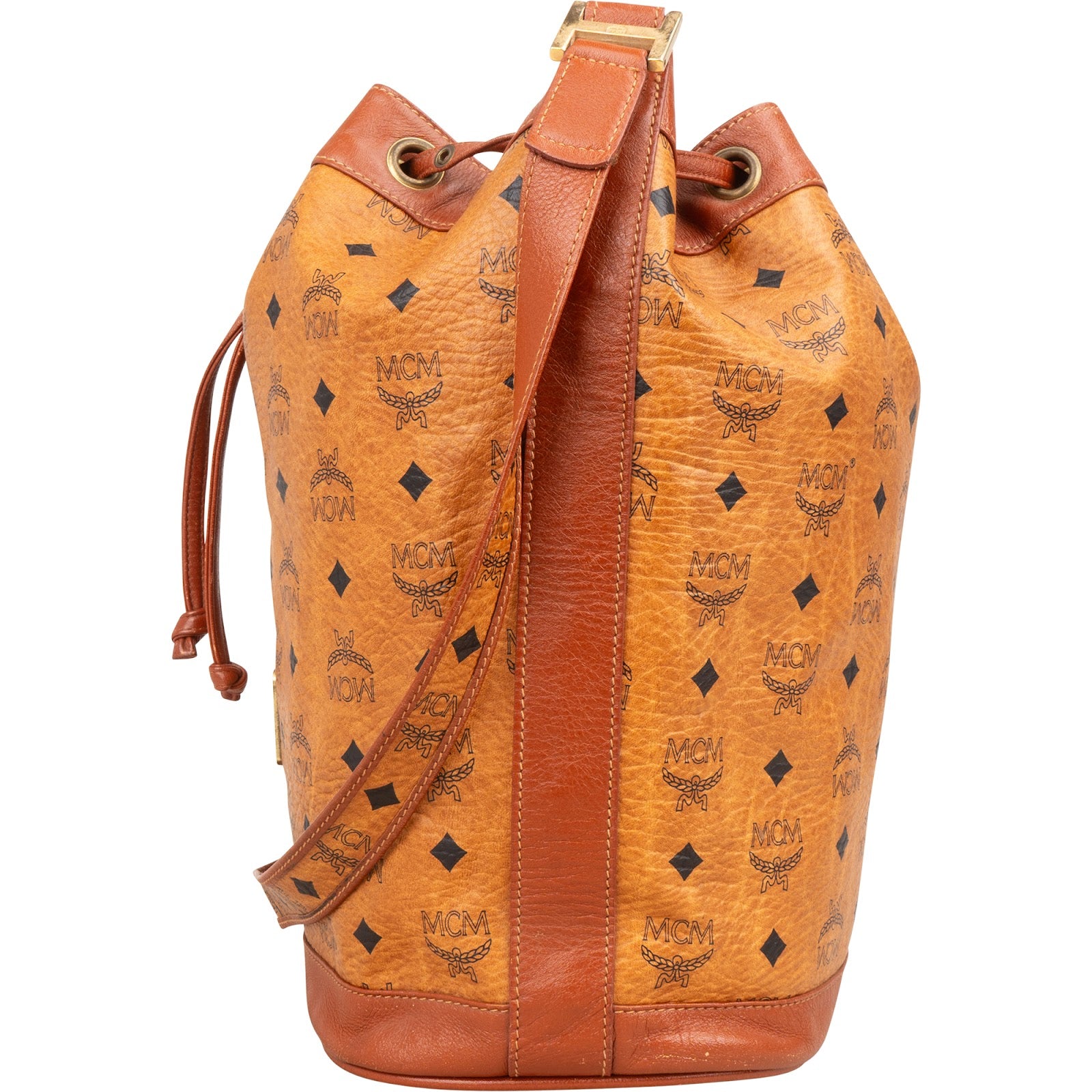 Sac à bandoulière type « bucket » MCM à cordon de serrage, motif Monogram Visetos