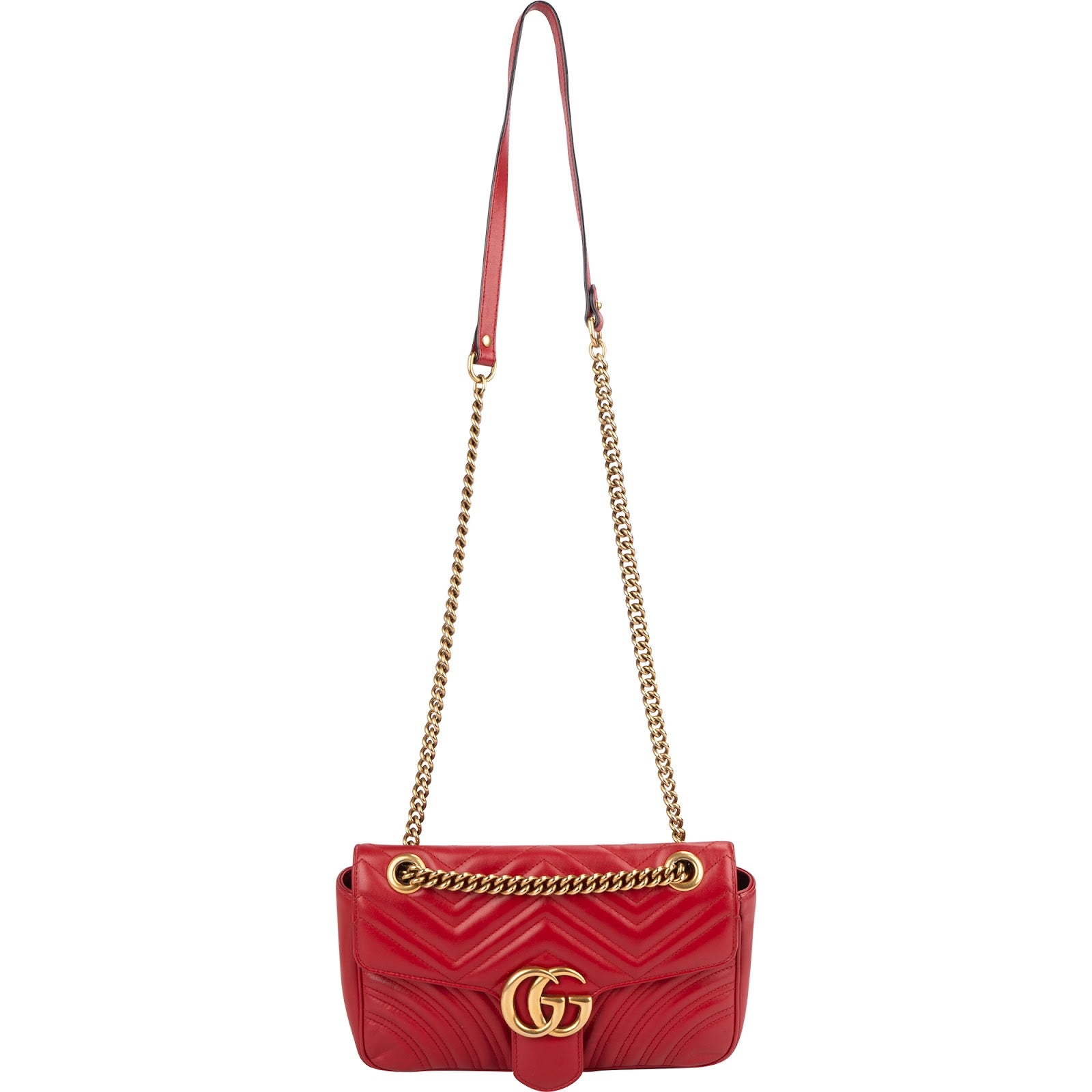 Gucci Red Quilted Leather Marmont GG Small Flap Crossbody Bag
