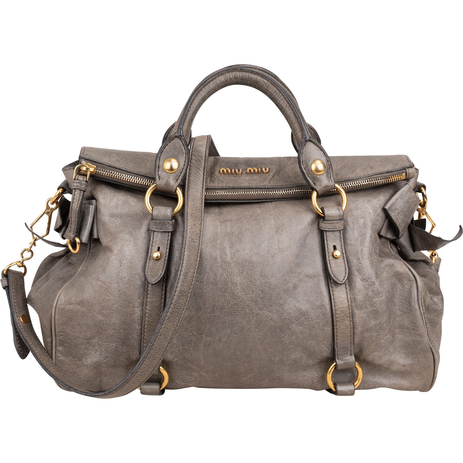 Miu Miu – torebka na ramię Vitello Lux Bow Satchel
