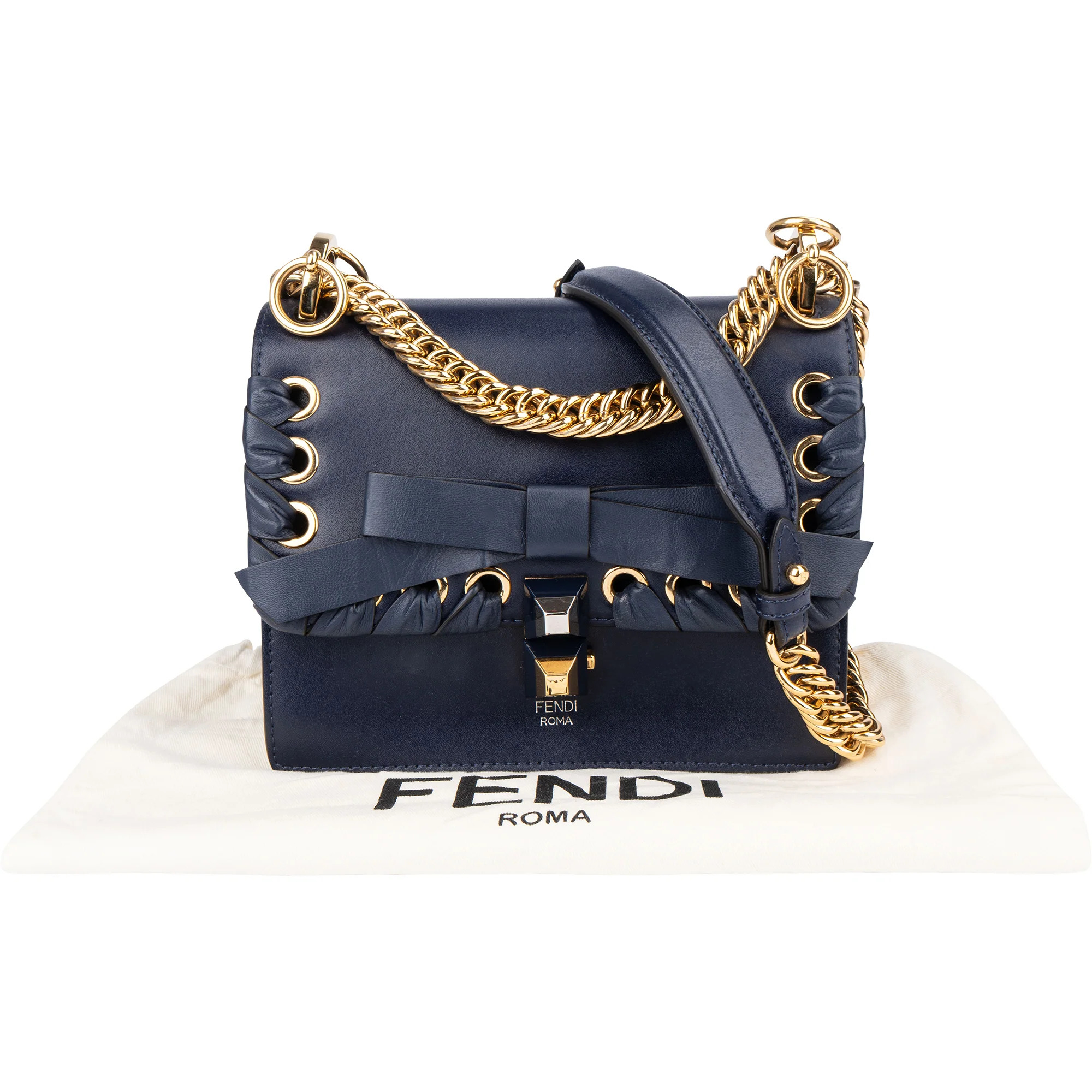 Fendi Bleu Leather Kan I Crossbody Bag
