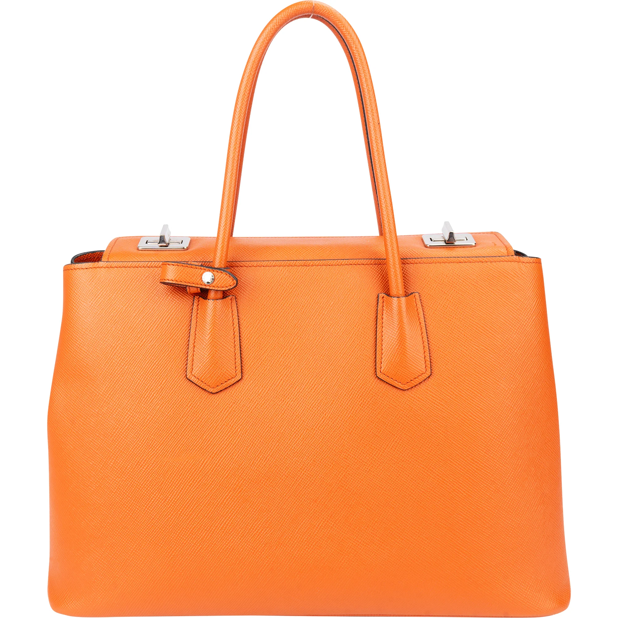Prada Orange Saffiano Leather Turnlock Double Handbag