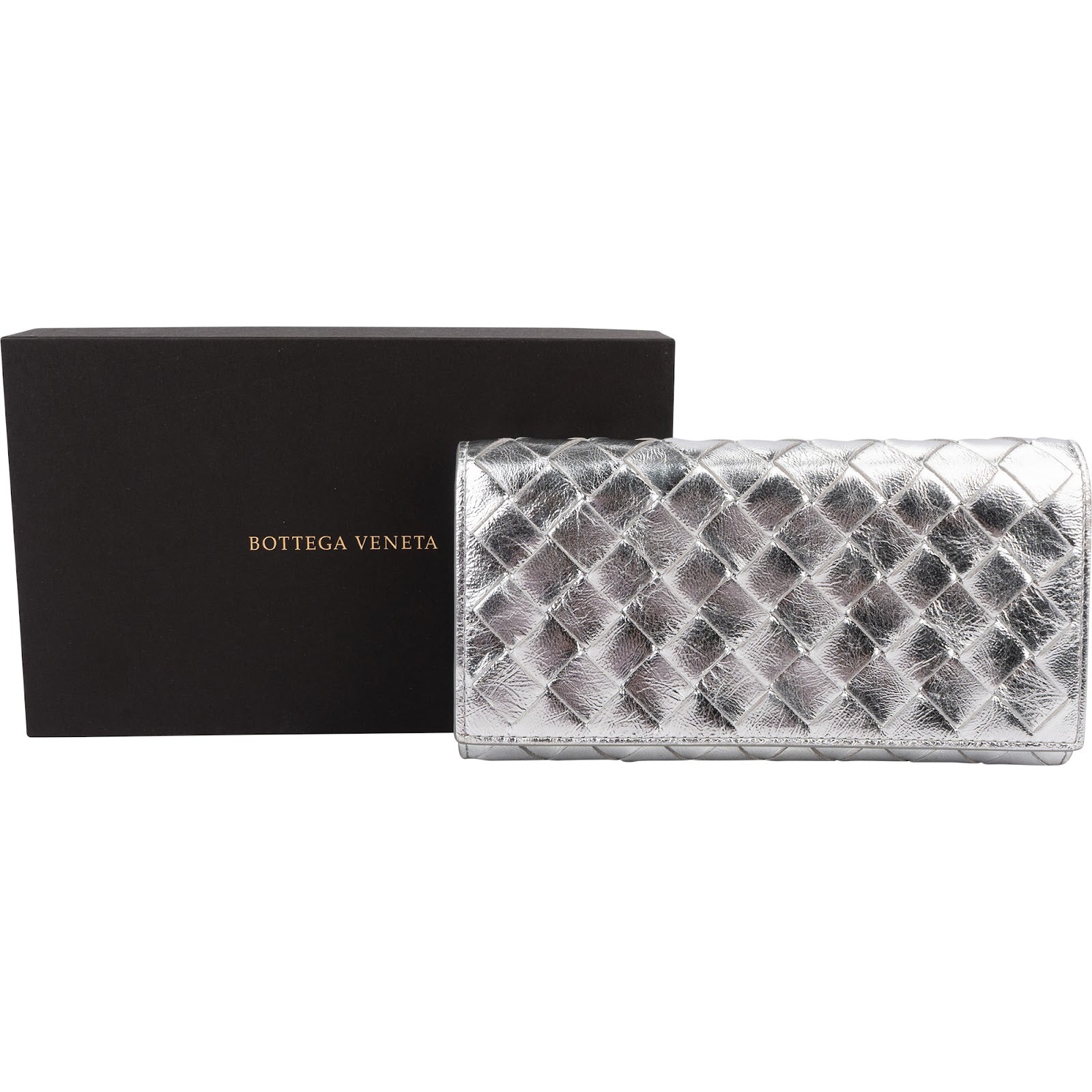 Portefeuille Continental en cuir Intrecciato métallisé de Bottega Veneta